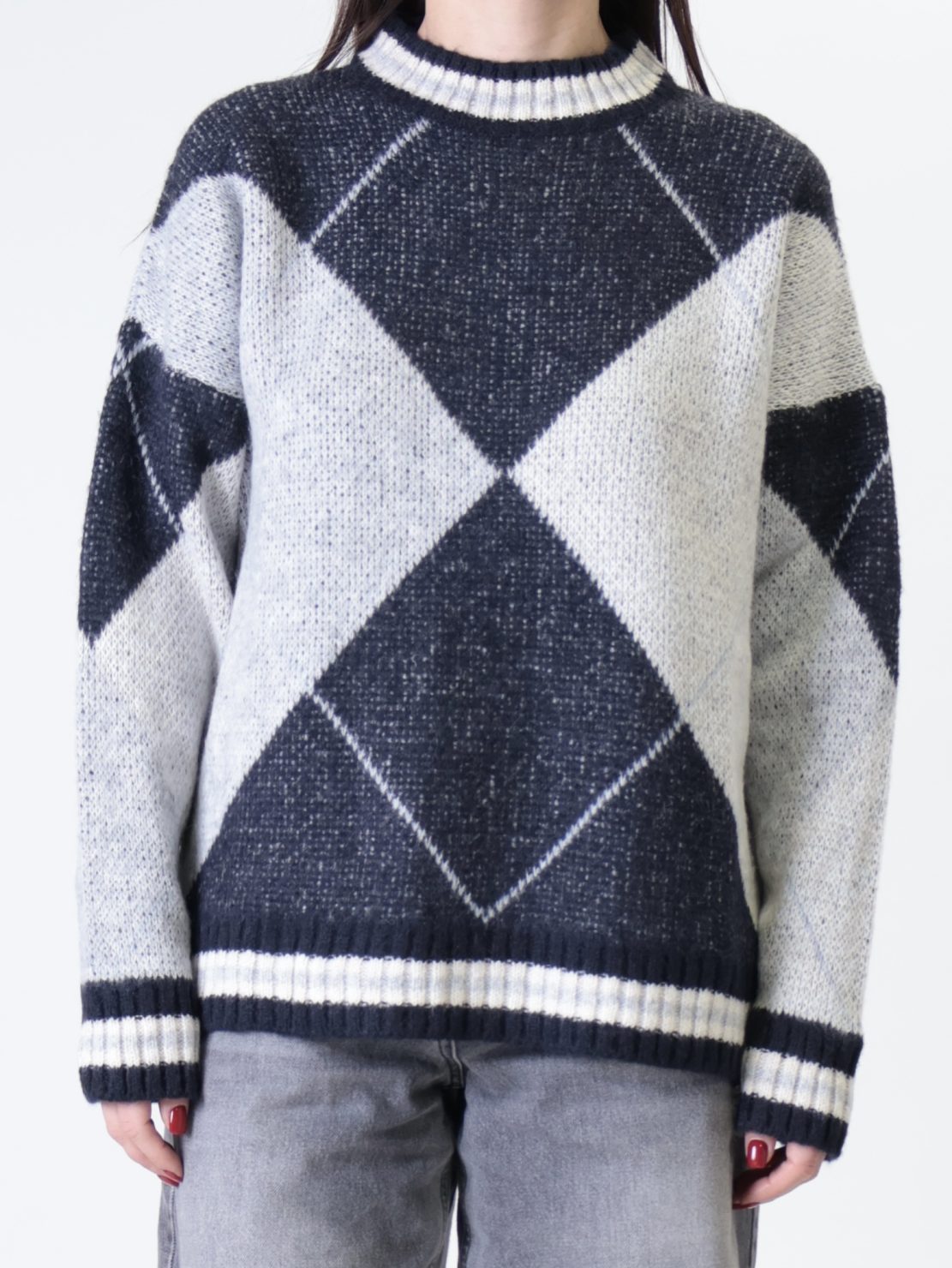 Pullover rombi blu/panna