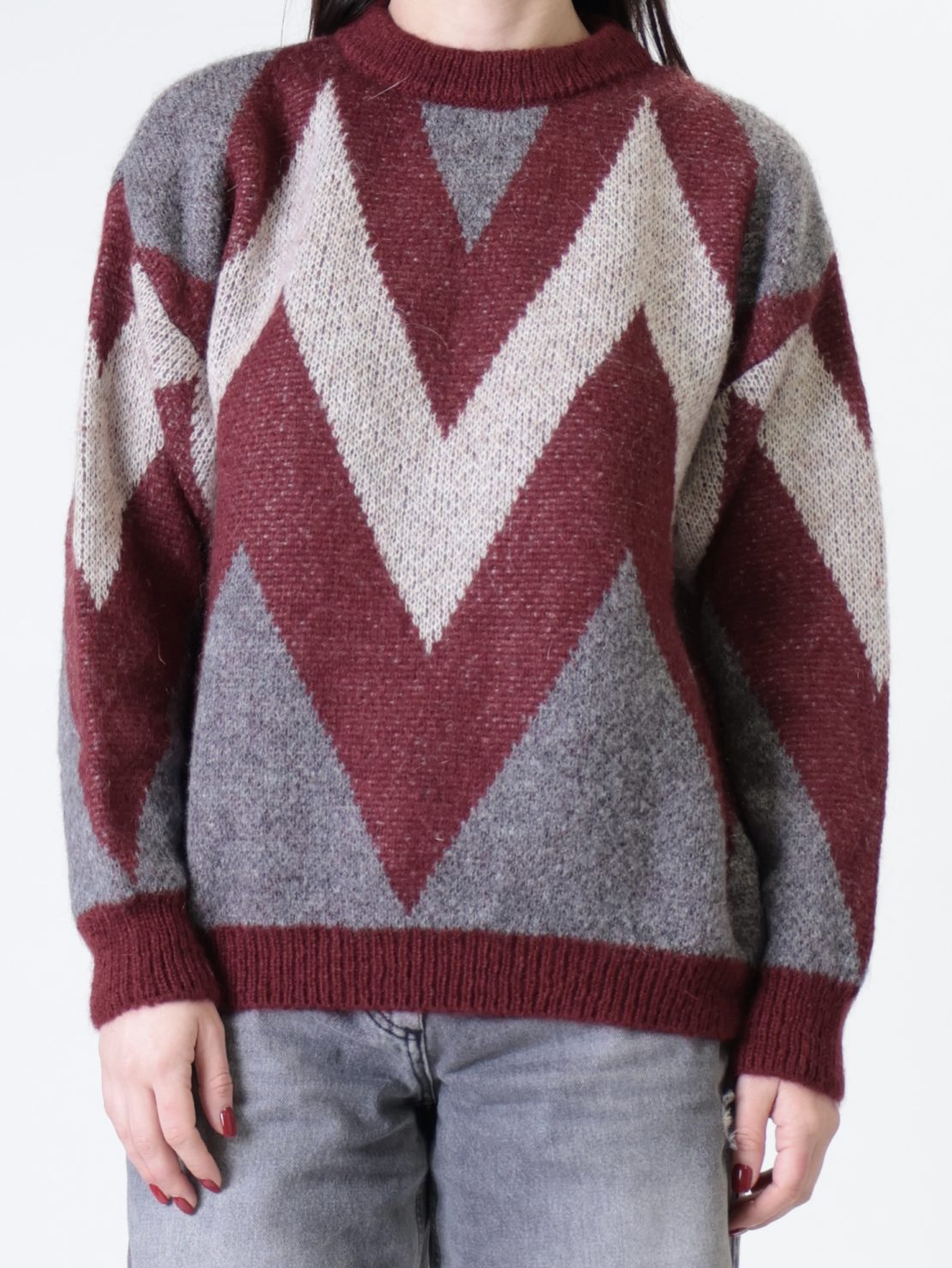 Pullover zig zag bordeaux/grigio