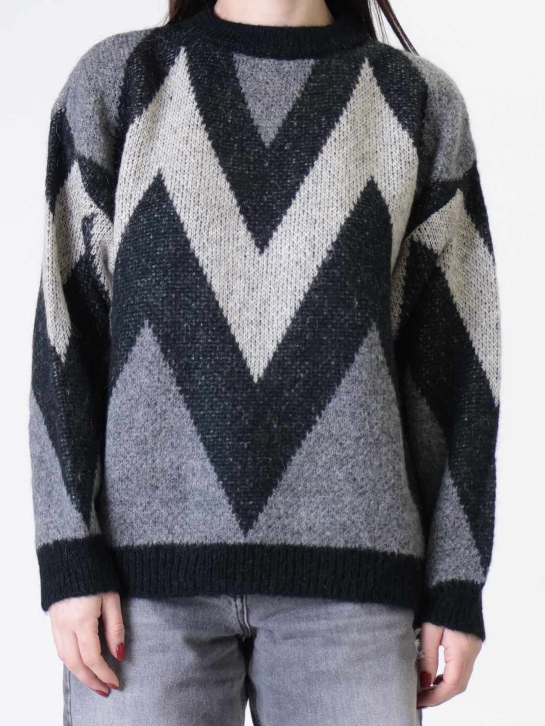 Pullover zig zag nero/grigio