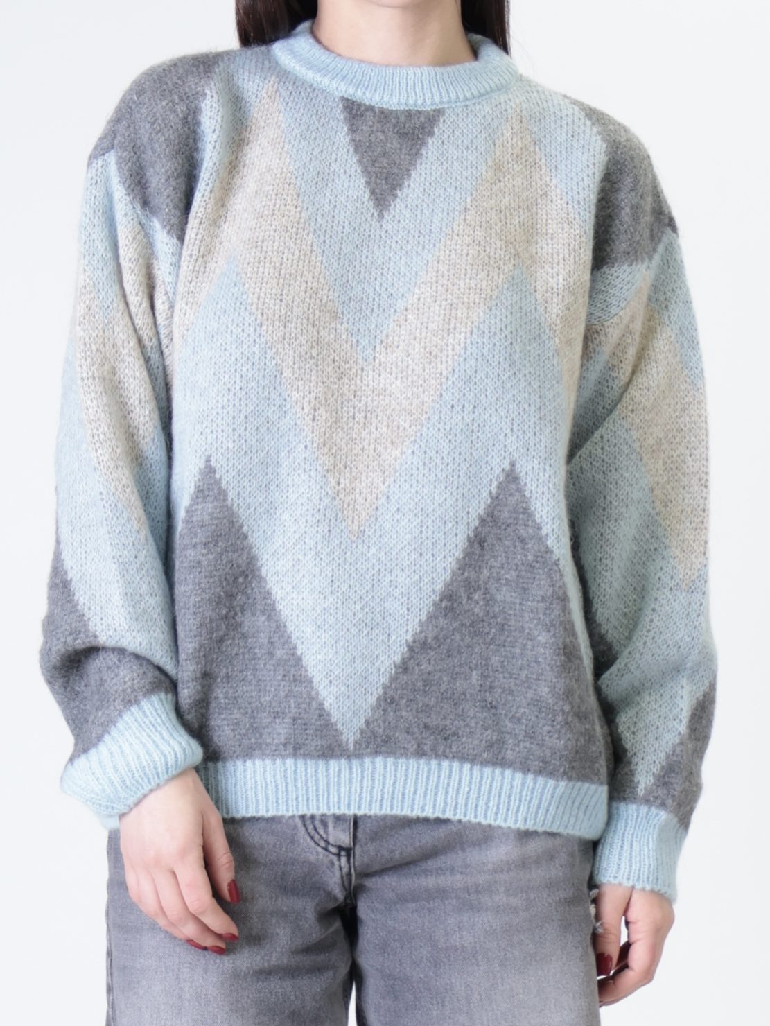 Pullover zig zag celeste/grigio