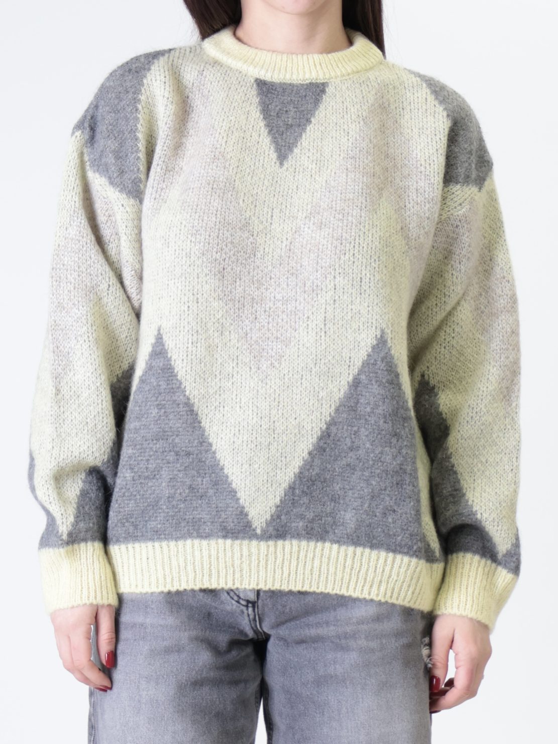 Pullover zig zag giallo/grigio