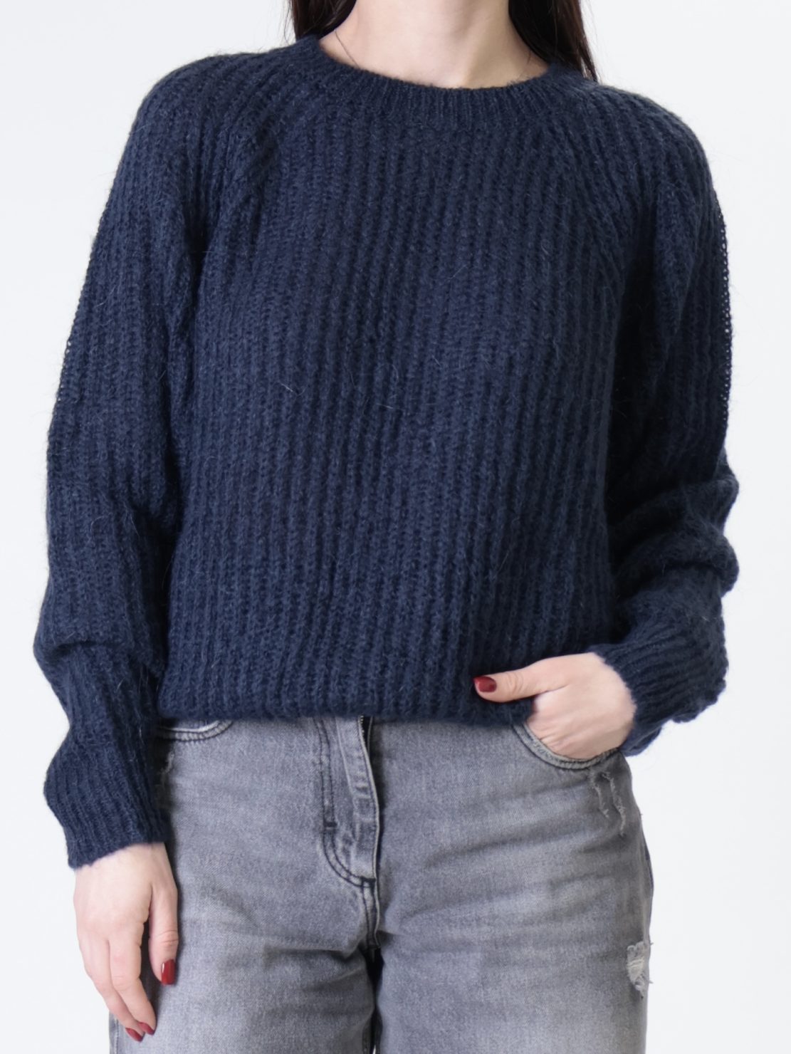 Pullover girocollo mohair blu