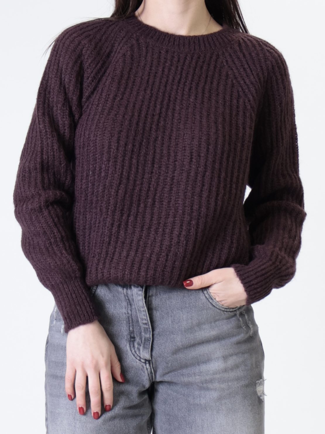 Pullover girocollo mohair vino