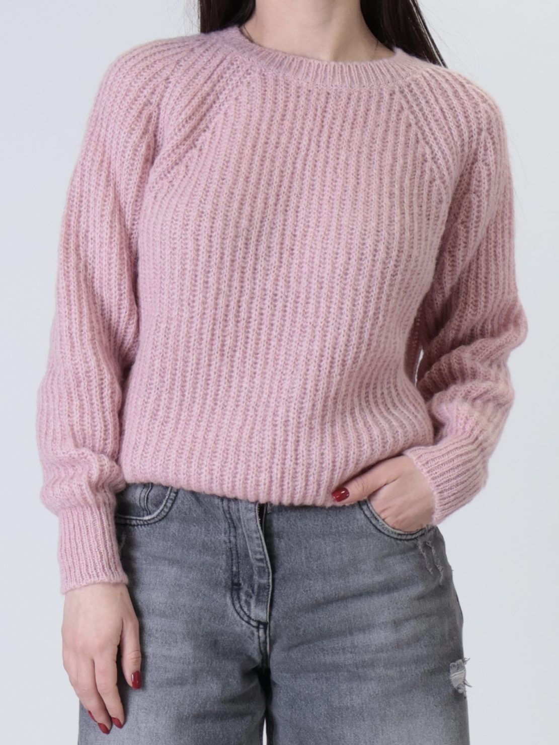 Pullover girocollo mohair rosa