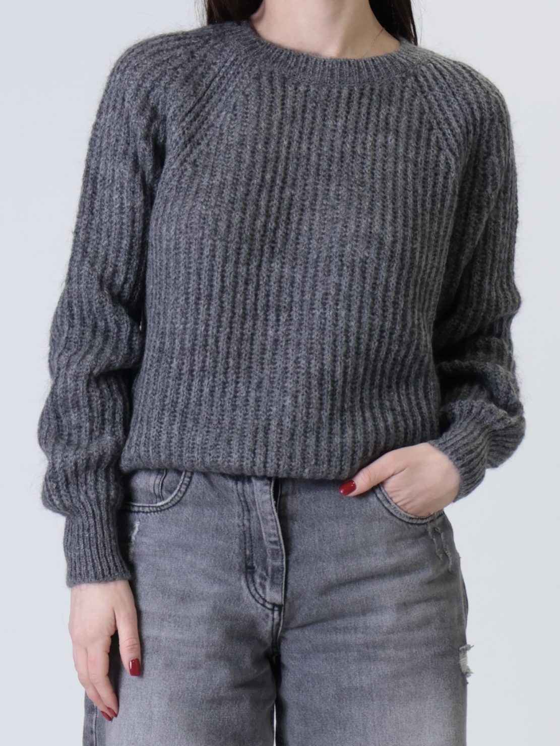 Pullover girocollo mohair antracite