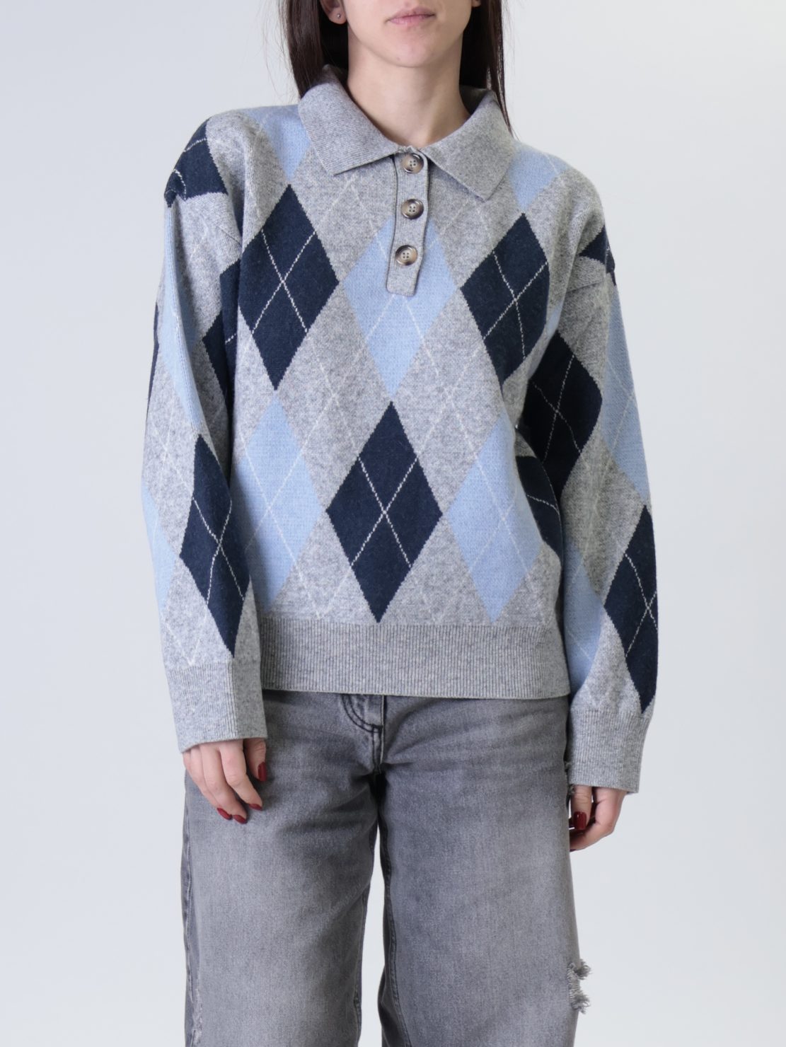 Polo rombi grigio/blu