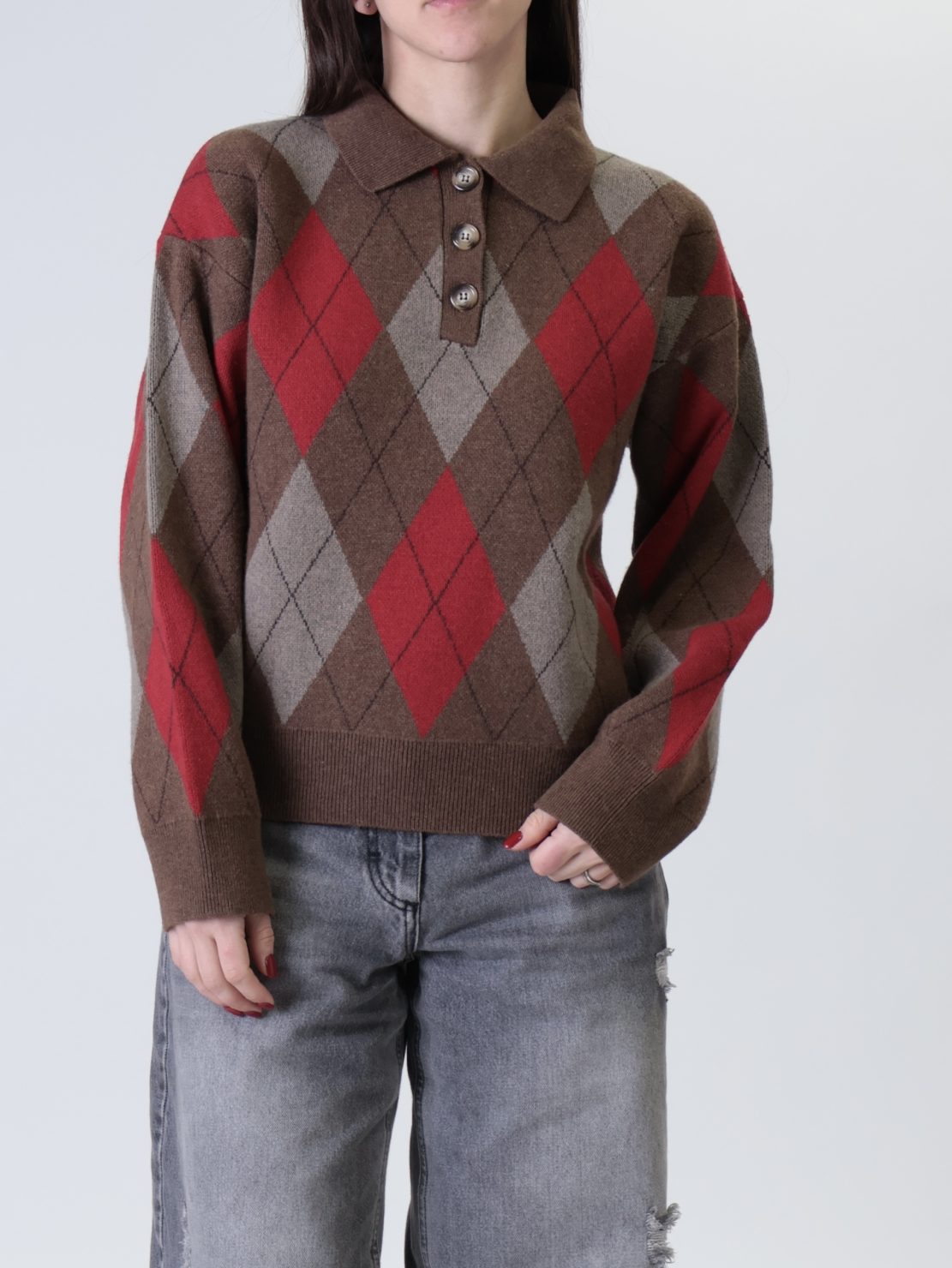 Polo rombi cioccolato/rosso