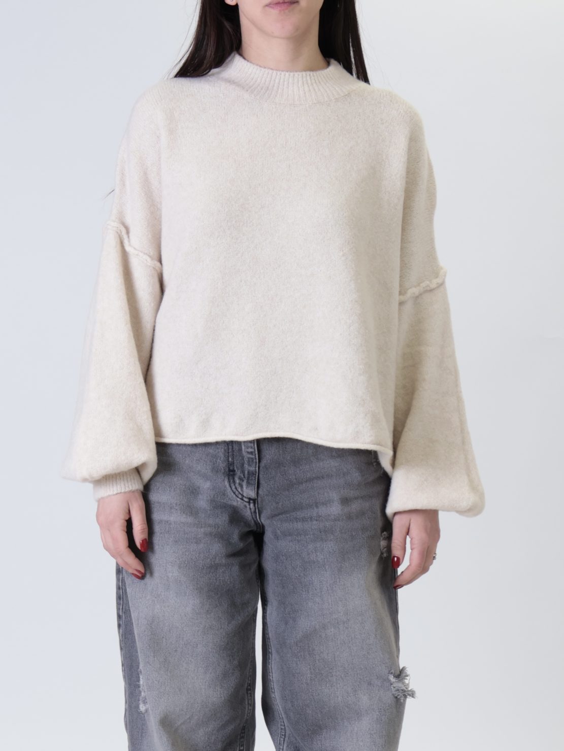 Maglione cuciture rilievo panna