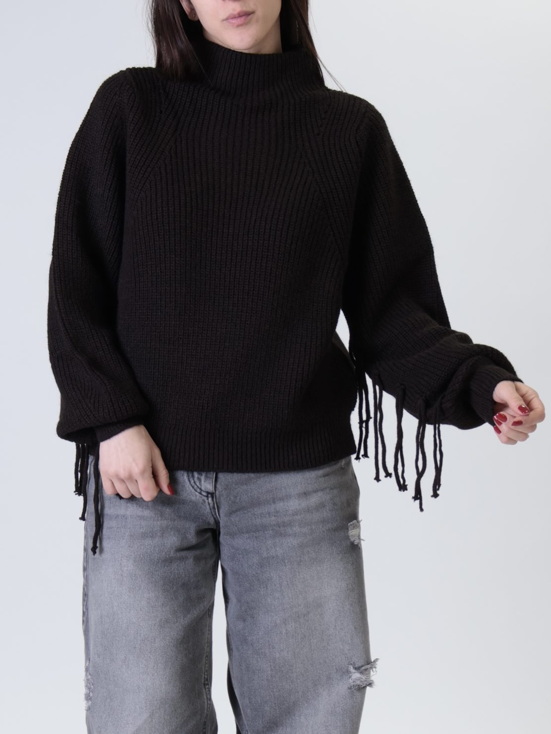 Maglione manica frange moro