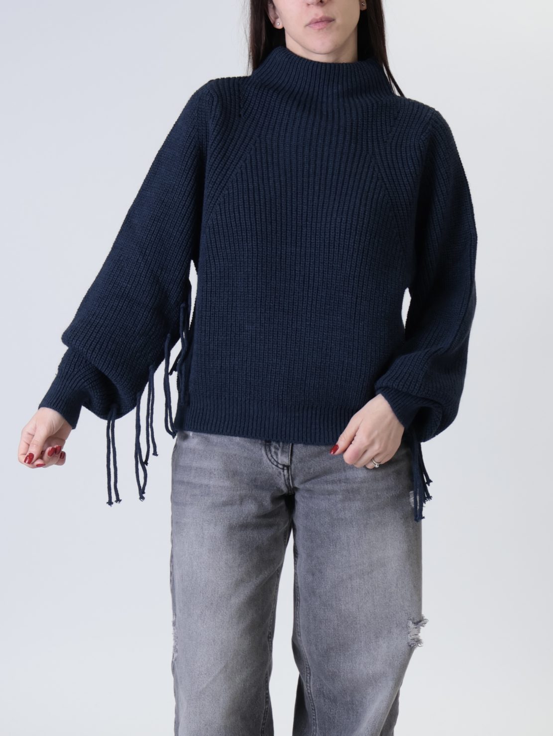 Maglione manica frange blu