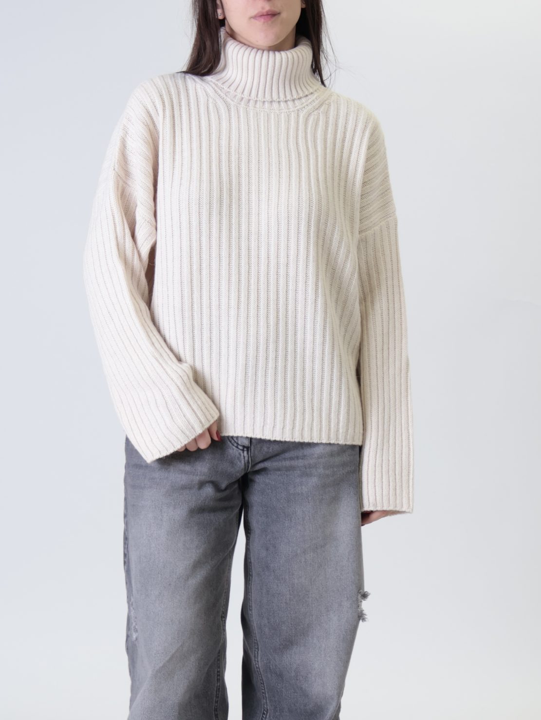 Maglione collo alto costa inglese panna