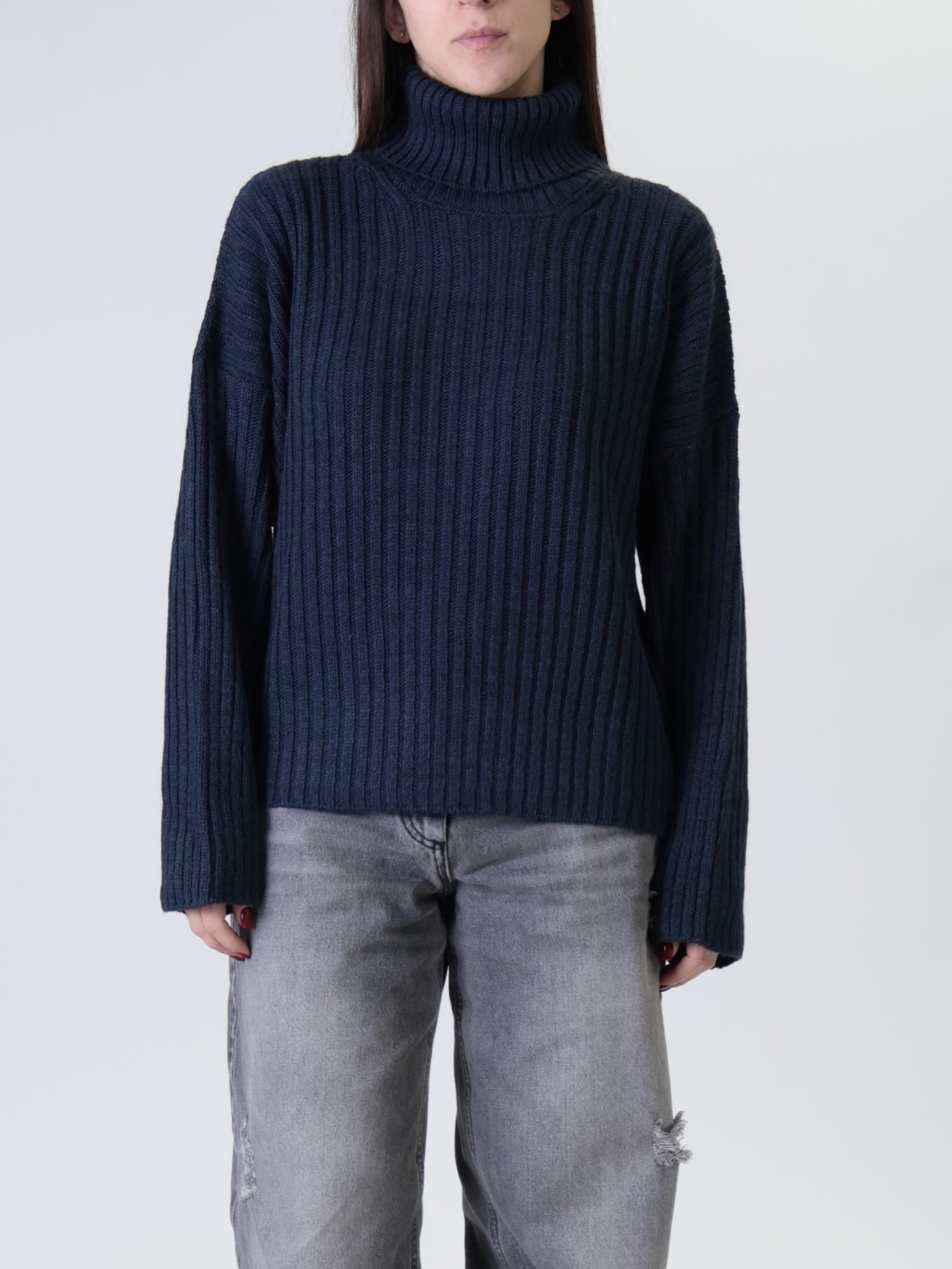 Maglione collo alto costa inglese blu