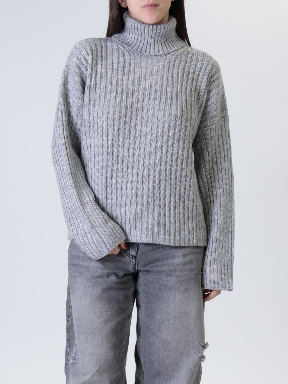 Maglione collo alto costa inglese perla