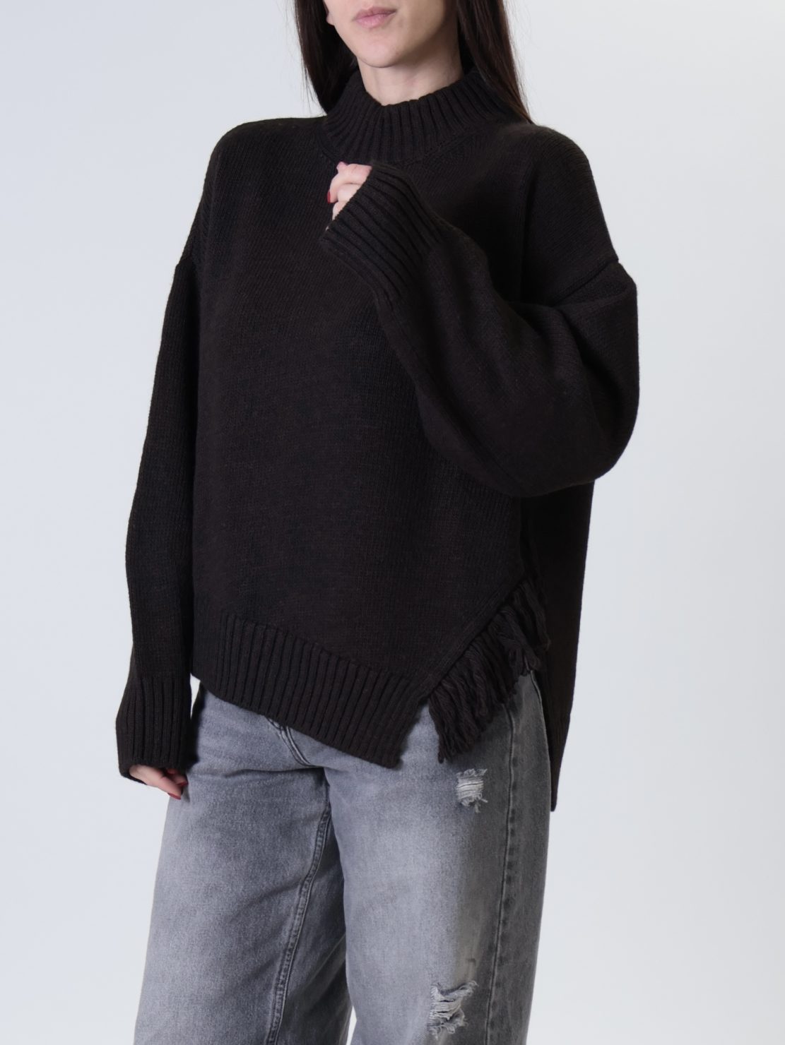 Maglione spacchetto frange moro