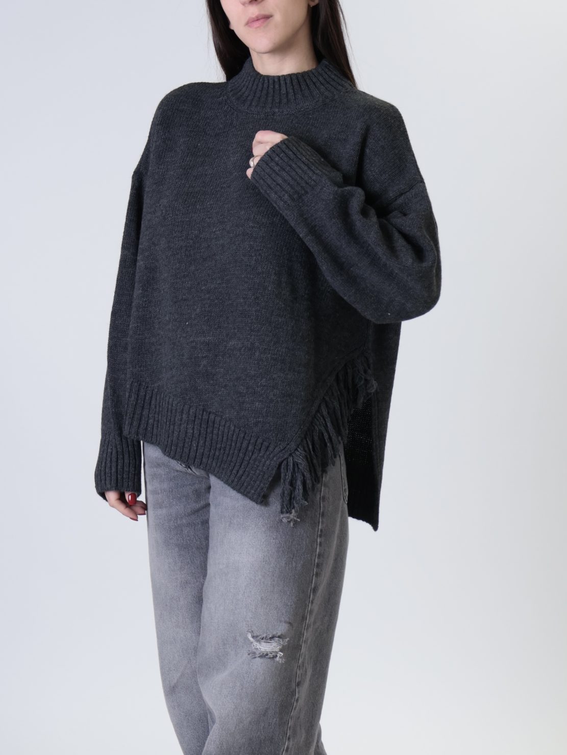 Maglione spacchetto frange antracite
