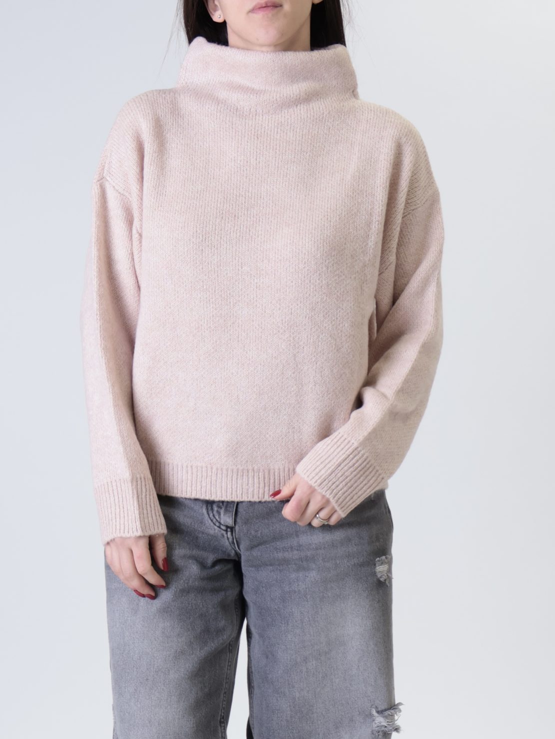 Maglione mezzo collo cipria