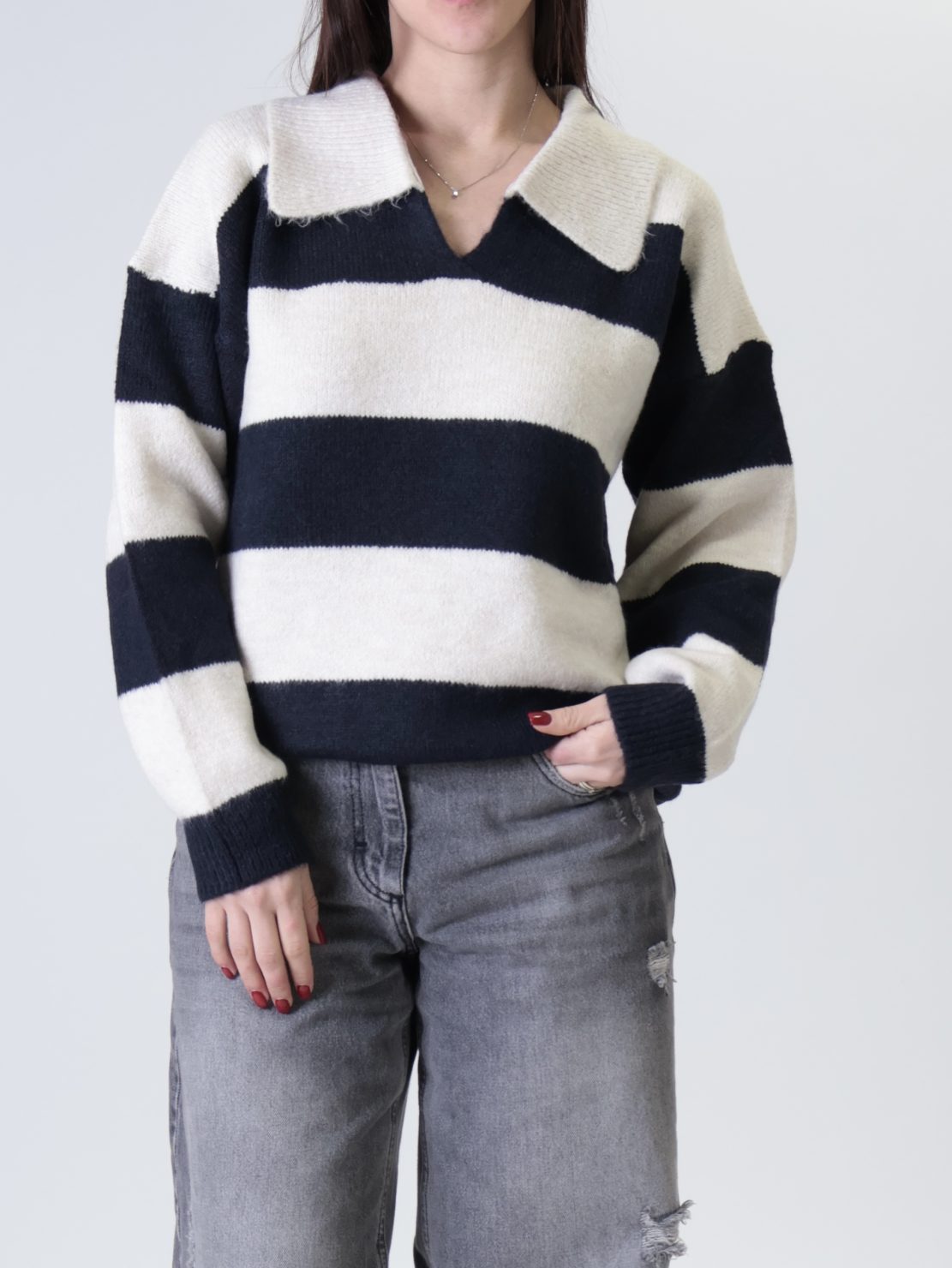 Polo righe blu/panna