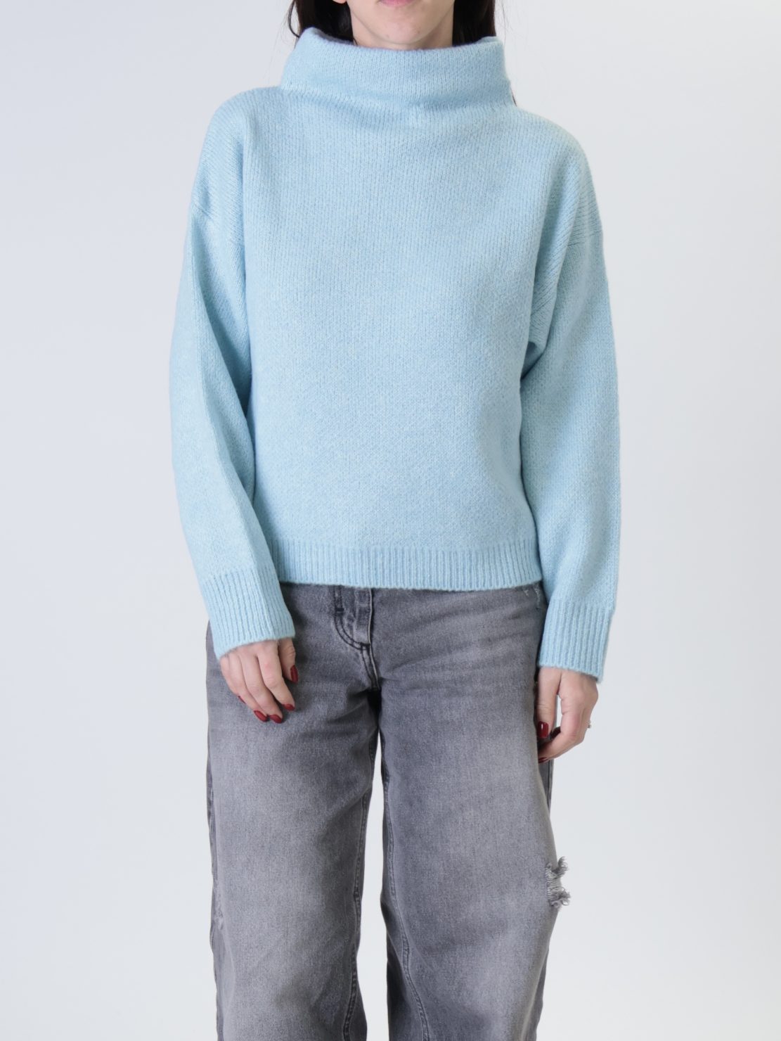 Maglione mezzo collo celeste