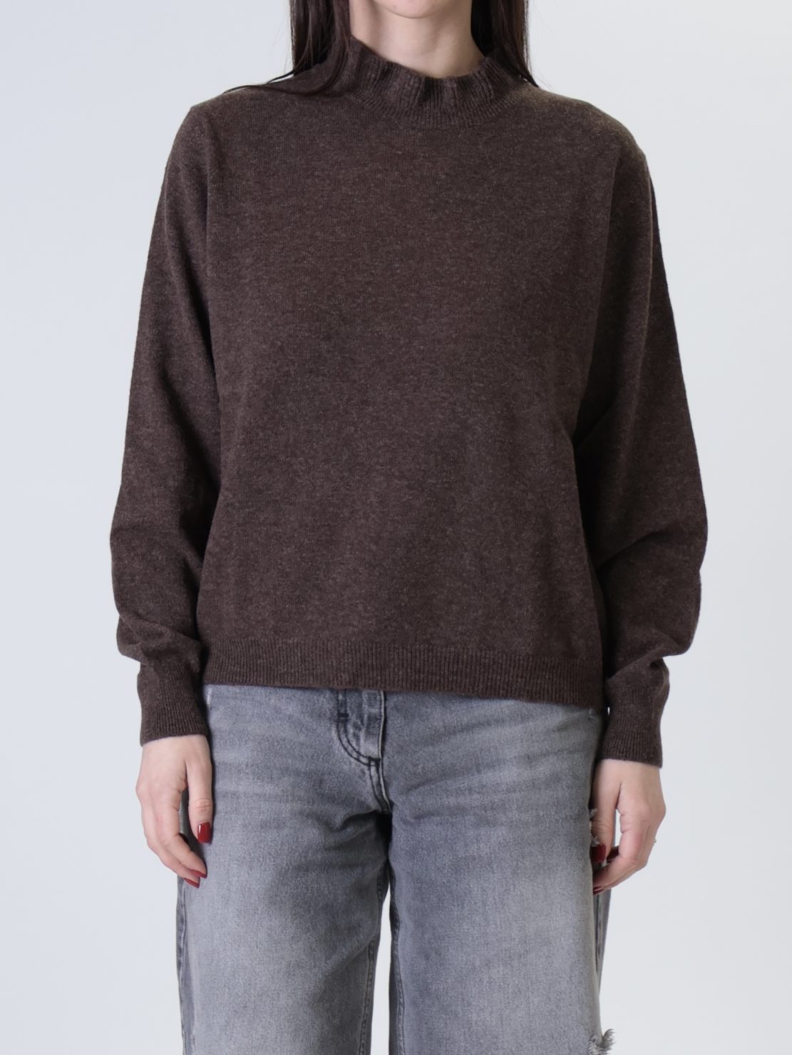 Pullover 80% lana collo rouches moro