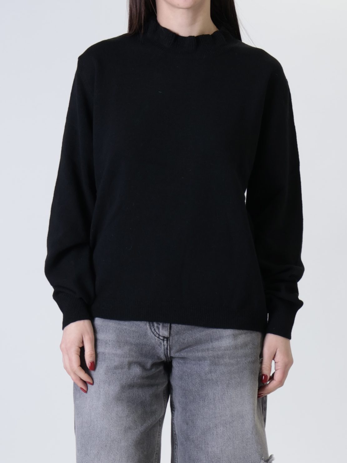 Pullover 80% lana collo rouches nero