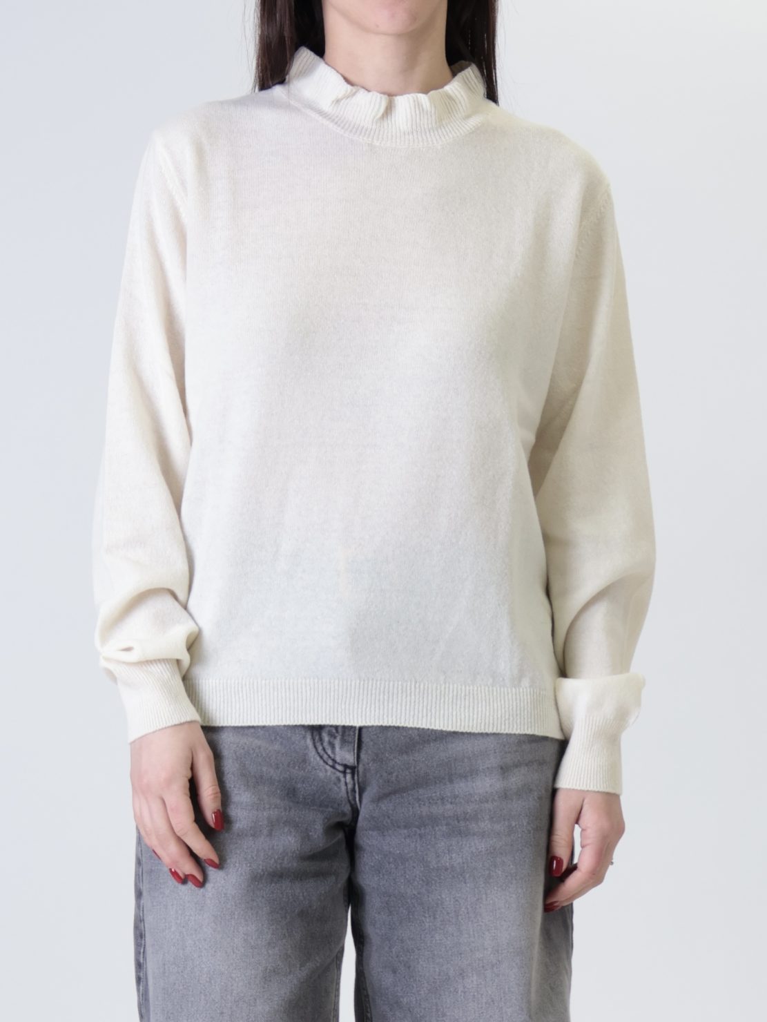 Pullover 80% lana collo rouches ecru