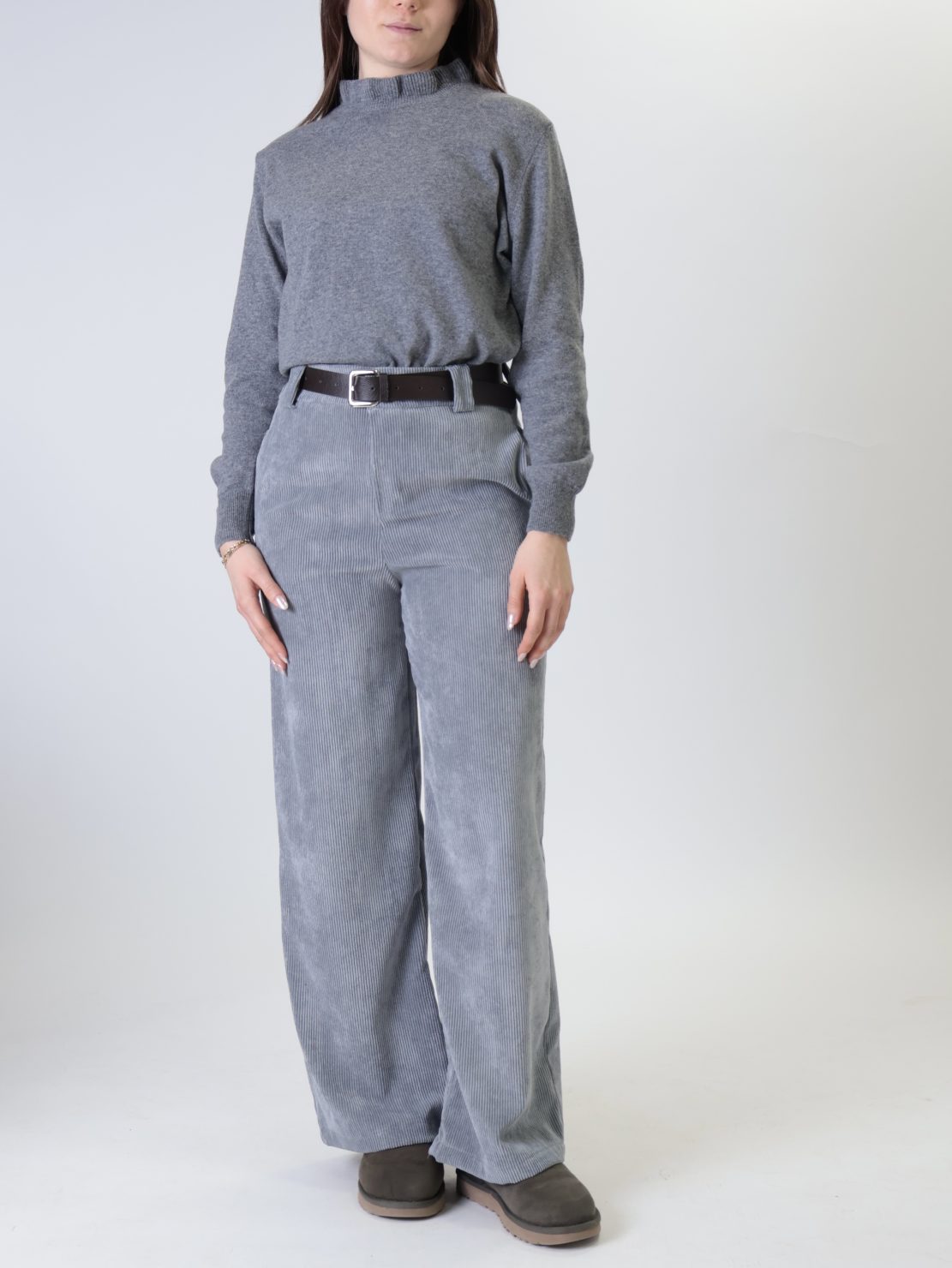 Pantalone velluto cintura grigio