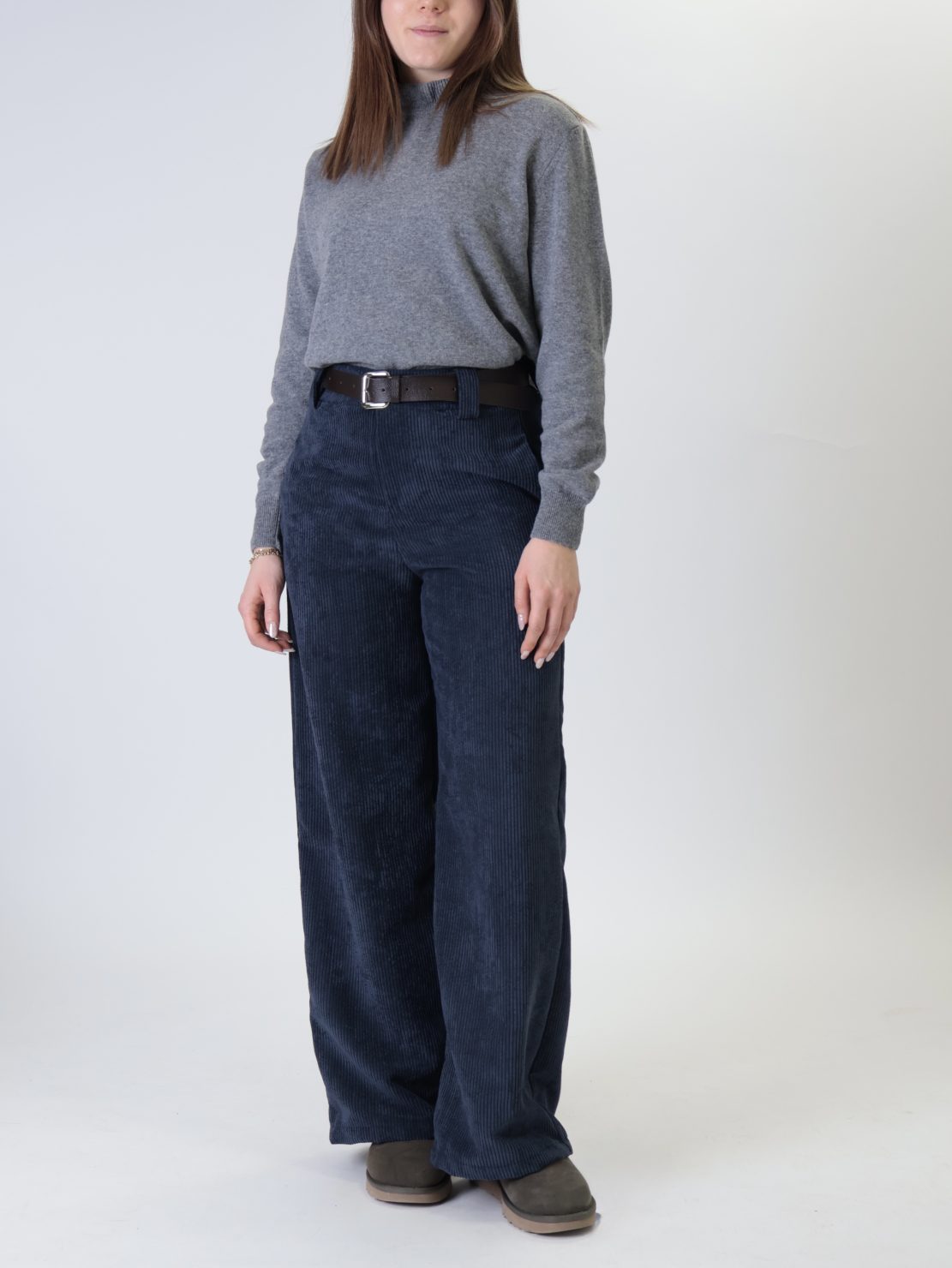 Pantalone velluto cintura blu