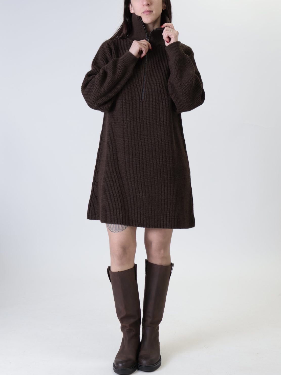 Abito in maglia zip moro