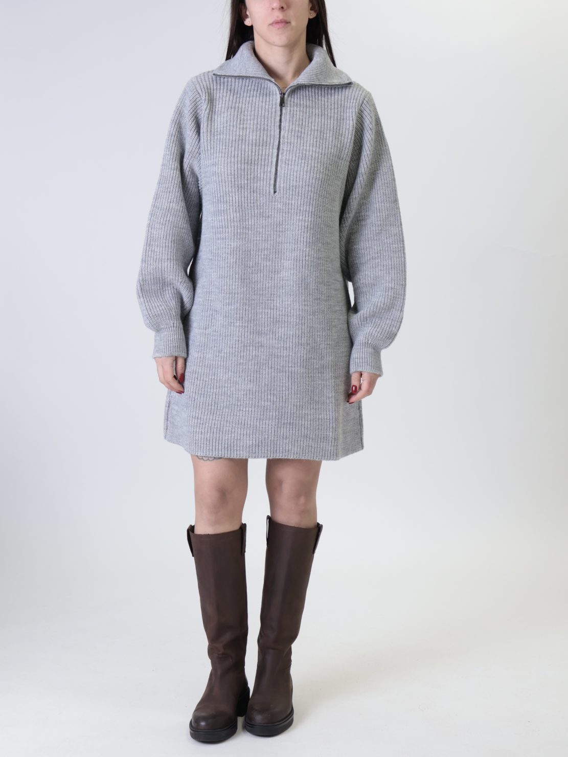 Abito in maglia zip perla