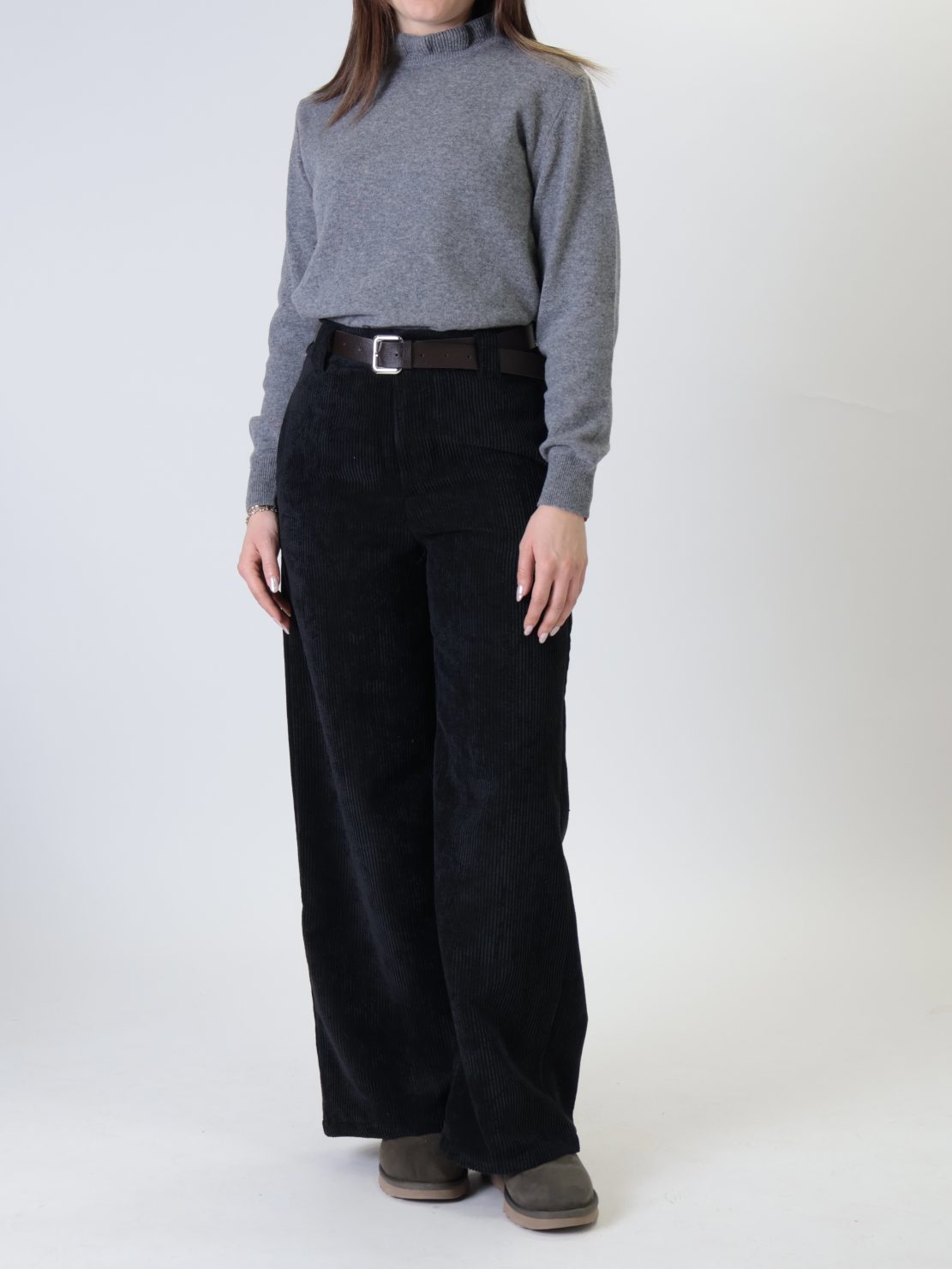 Pantalone velluto cintura nero