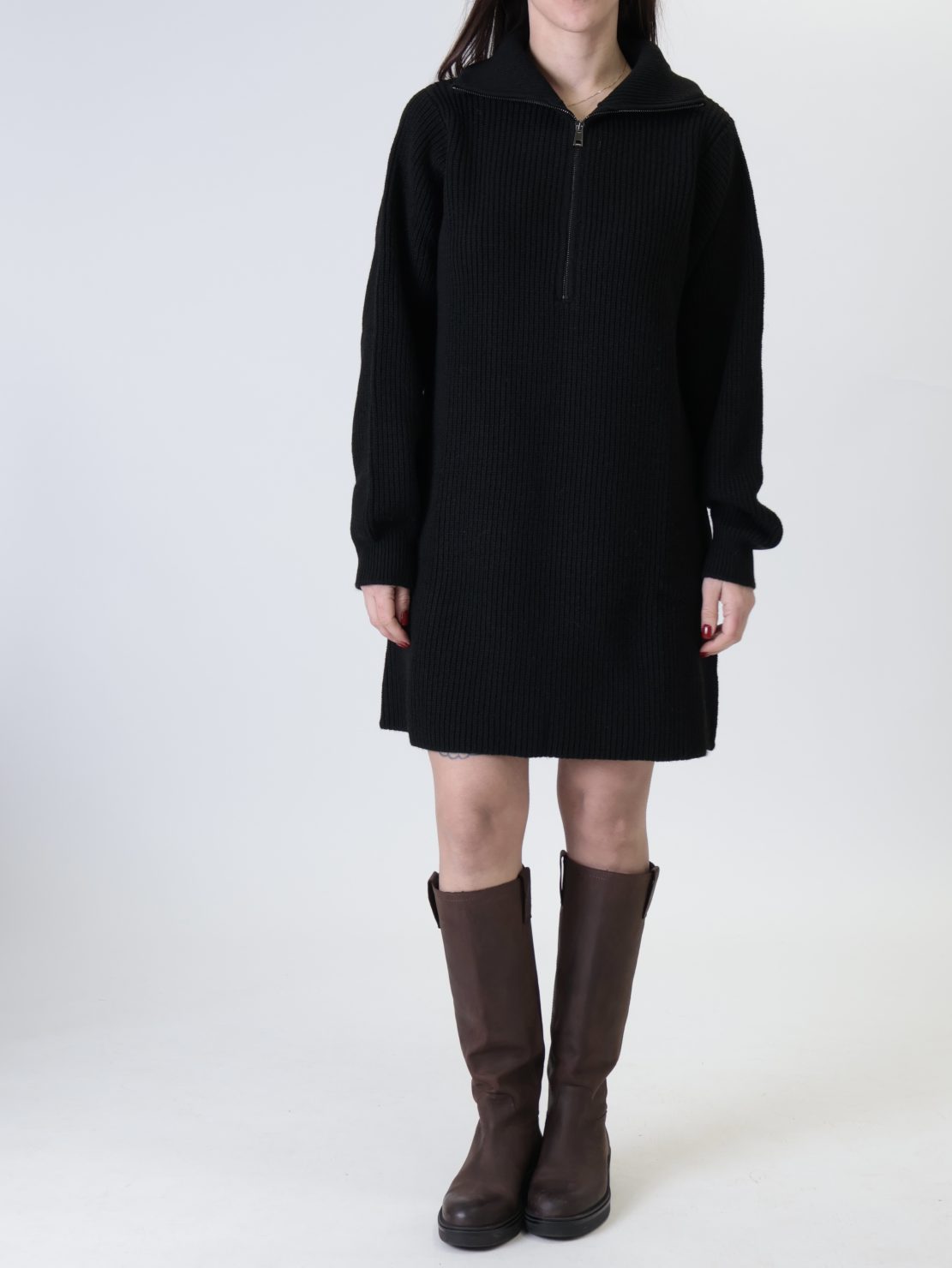 Abito in maglia zip nero
