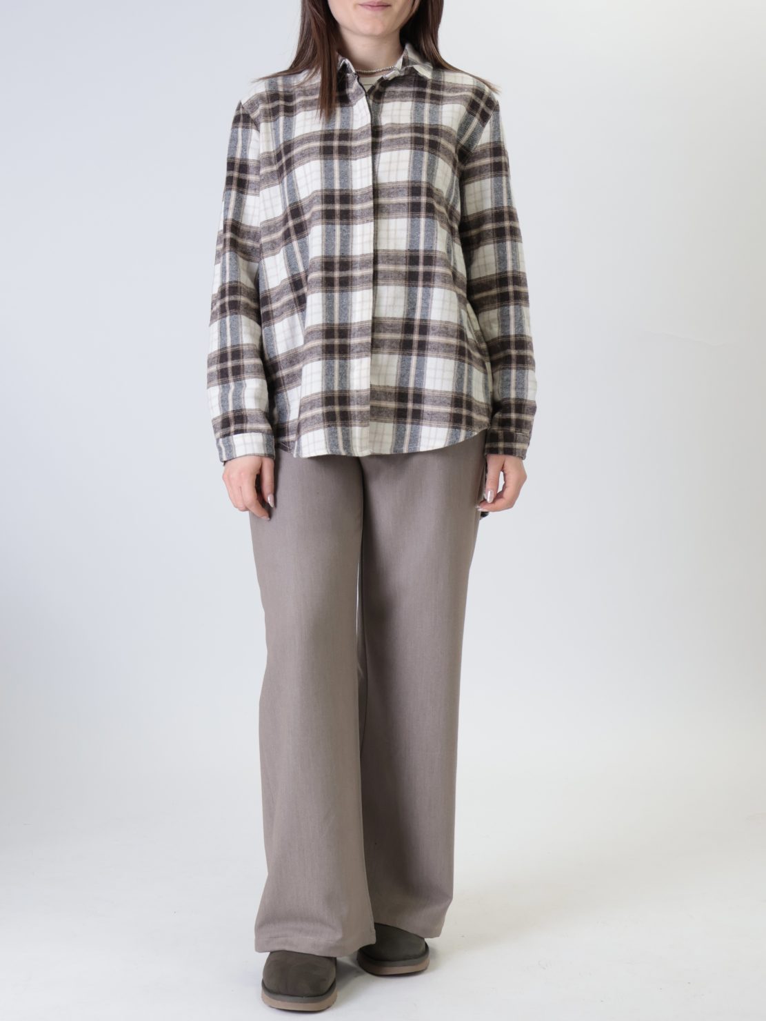 Camicia quadro panna/moro