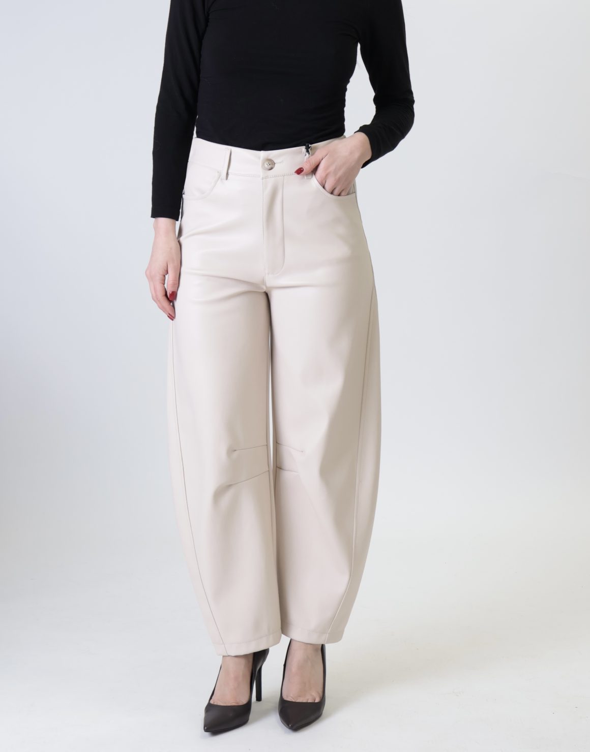 Pantalone balloon ecopelle  panna