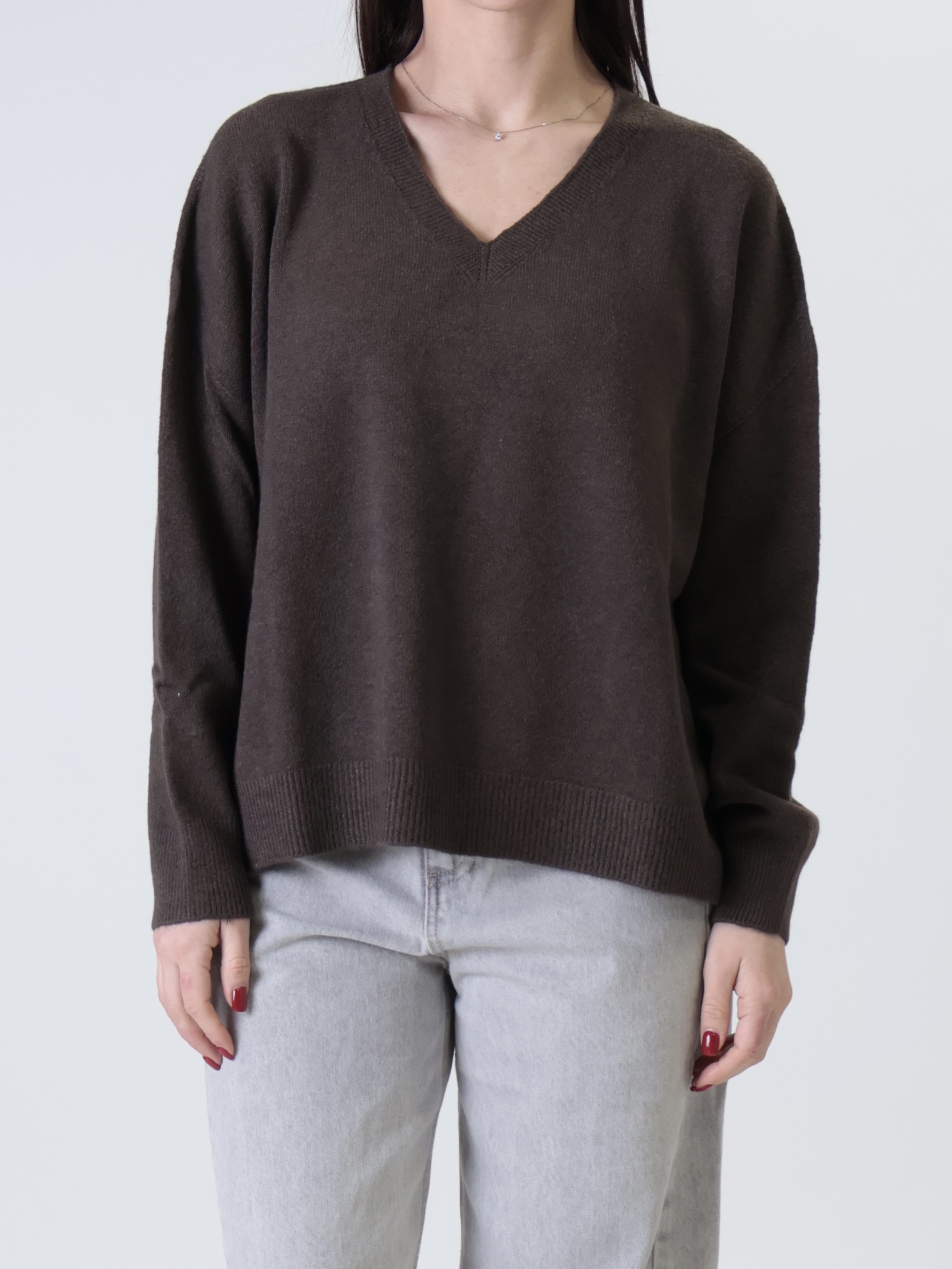 Pullover scollo V cacao