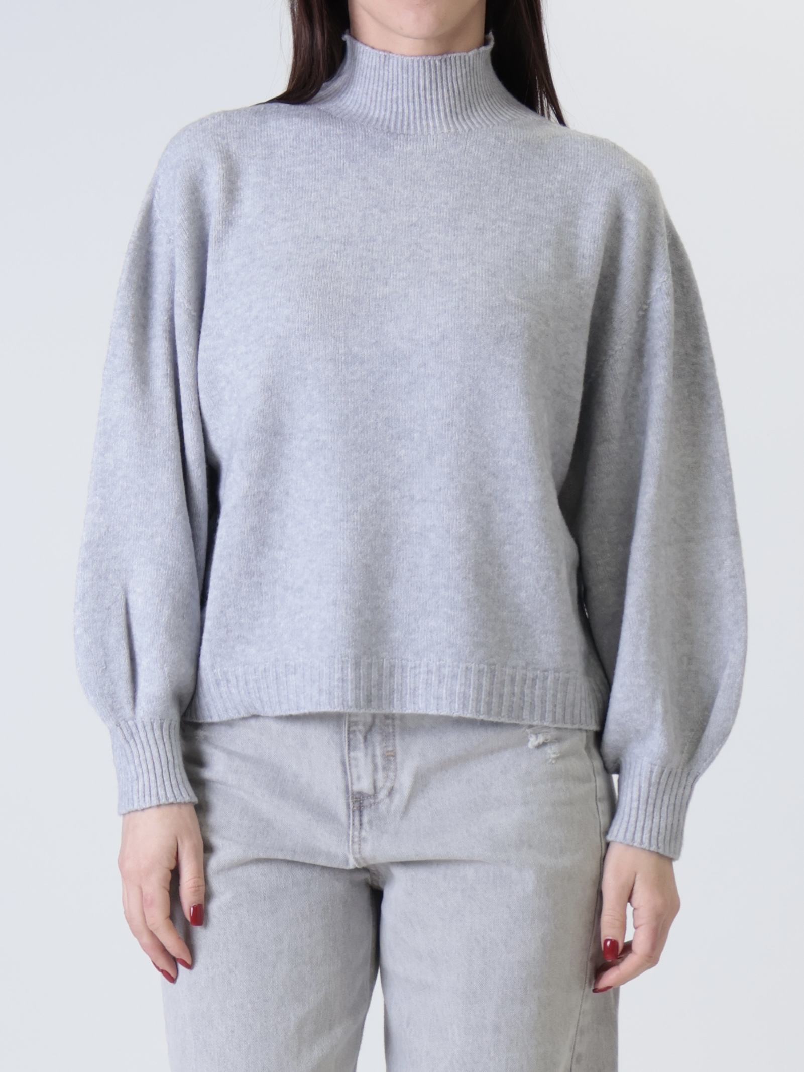 Pullover lupetto manica ampia perla