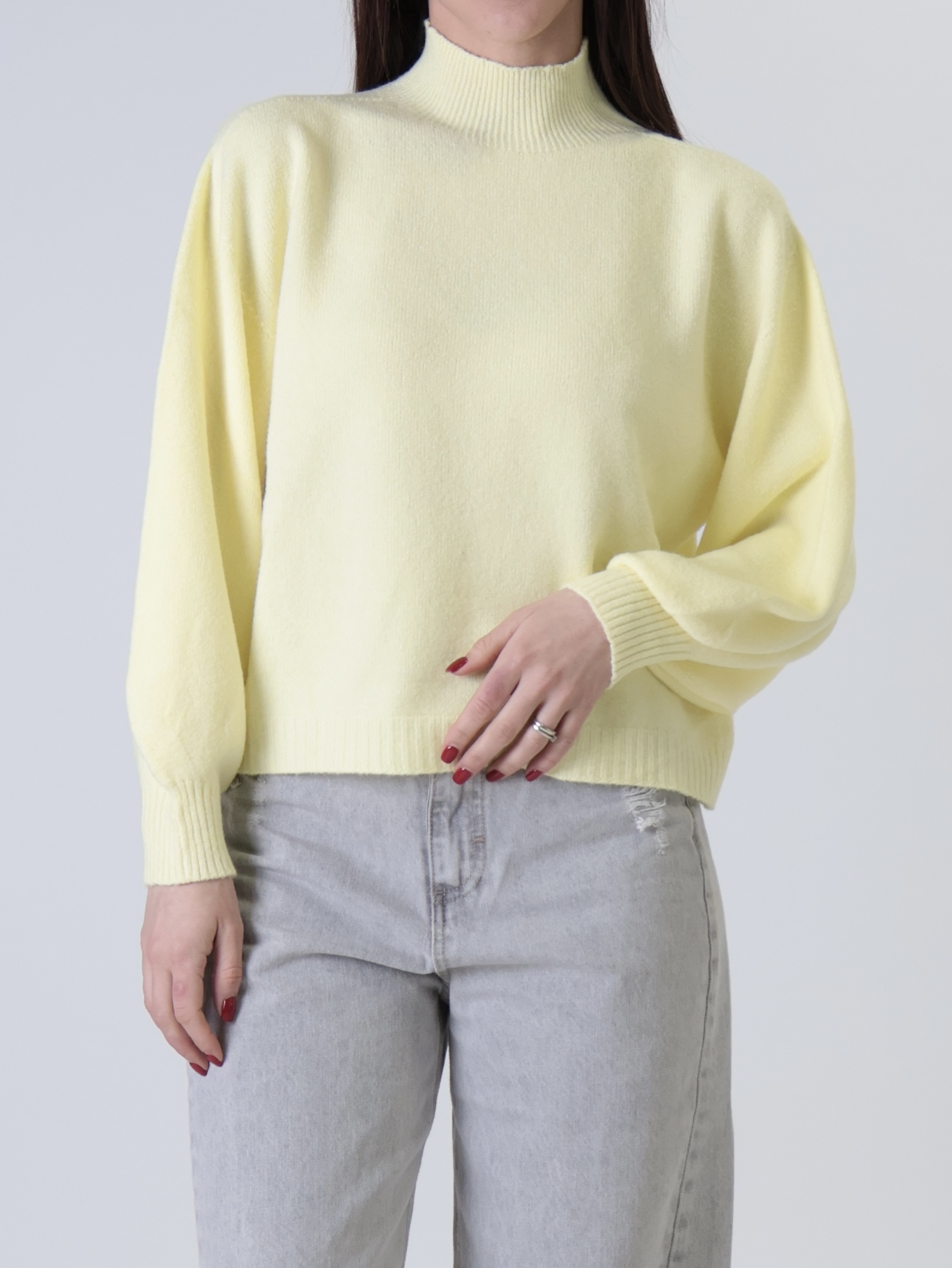 Pullover lupetto manica ampia giallo