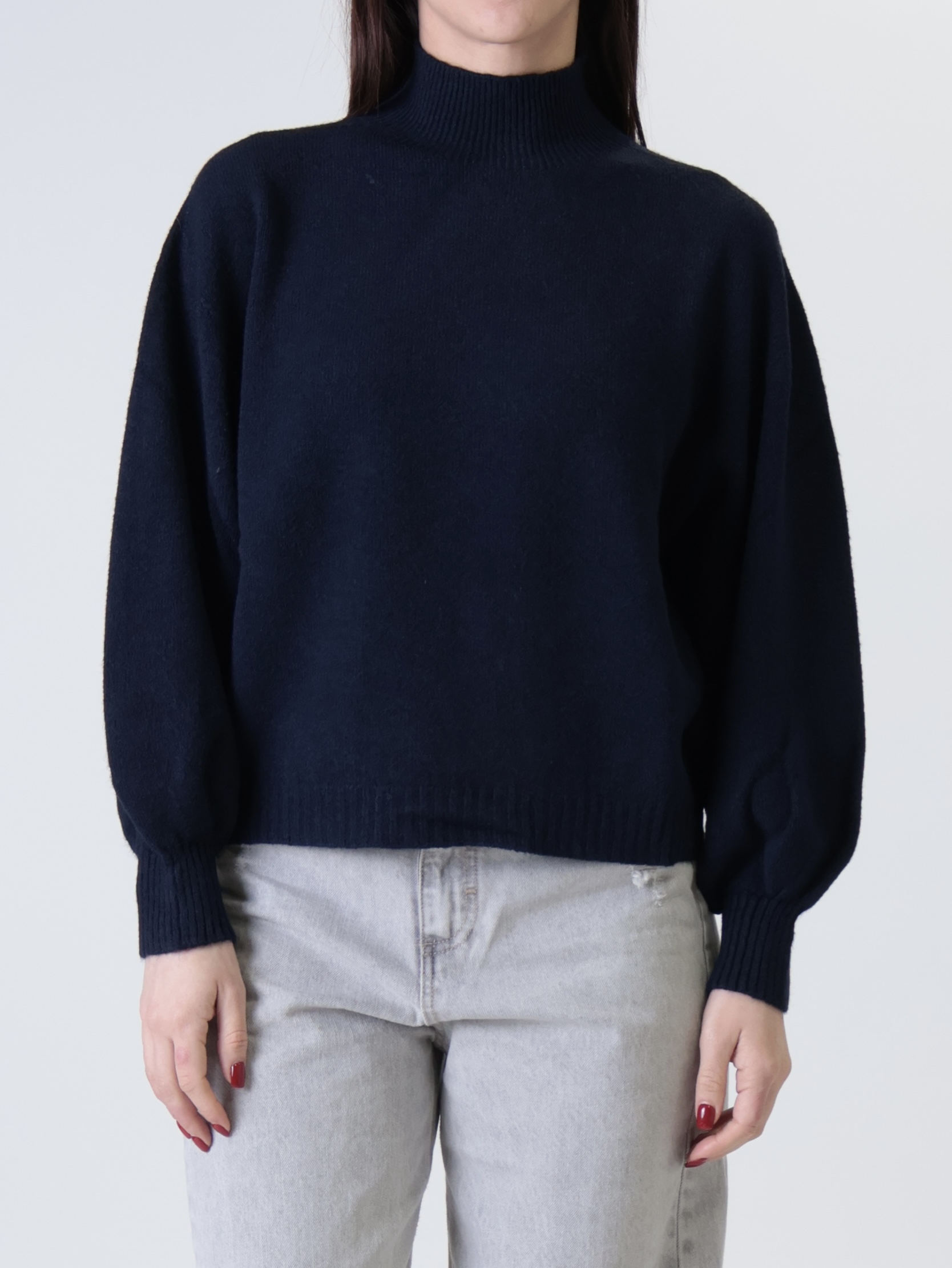 Pullover lupetto manica ampia blu