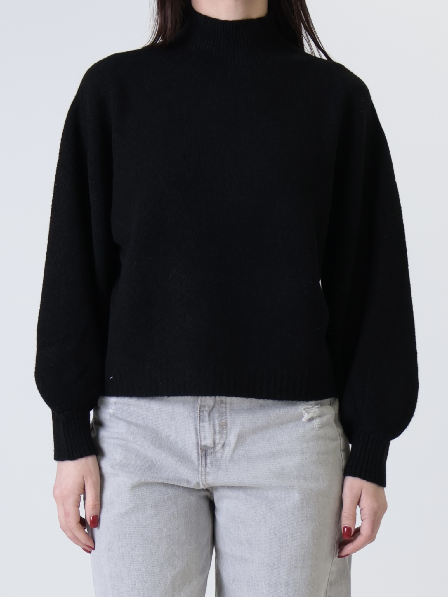 Pullover lupetto manica ampia nero