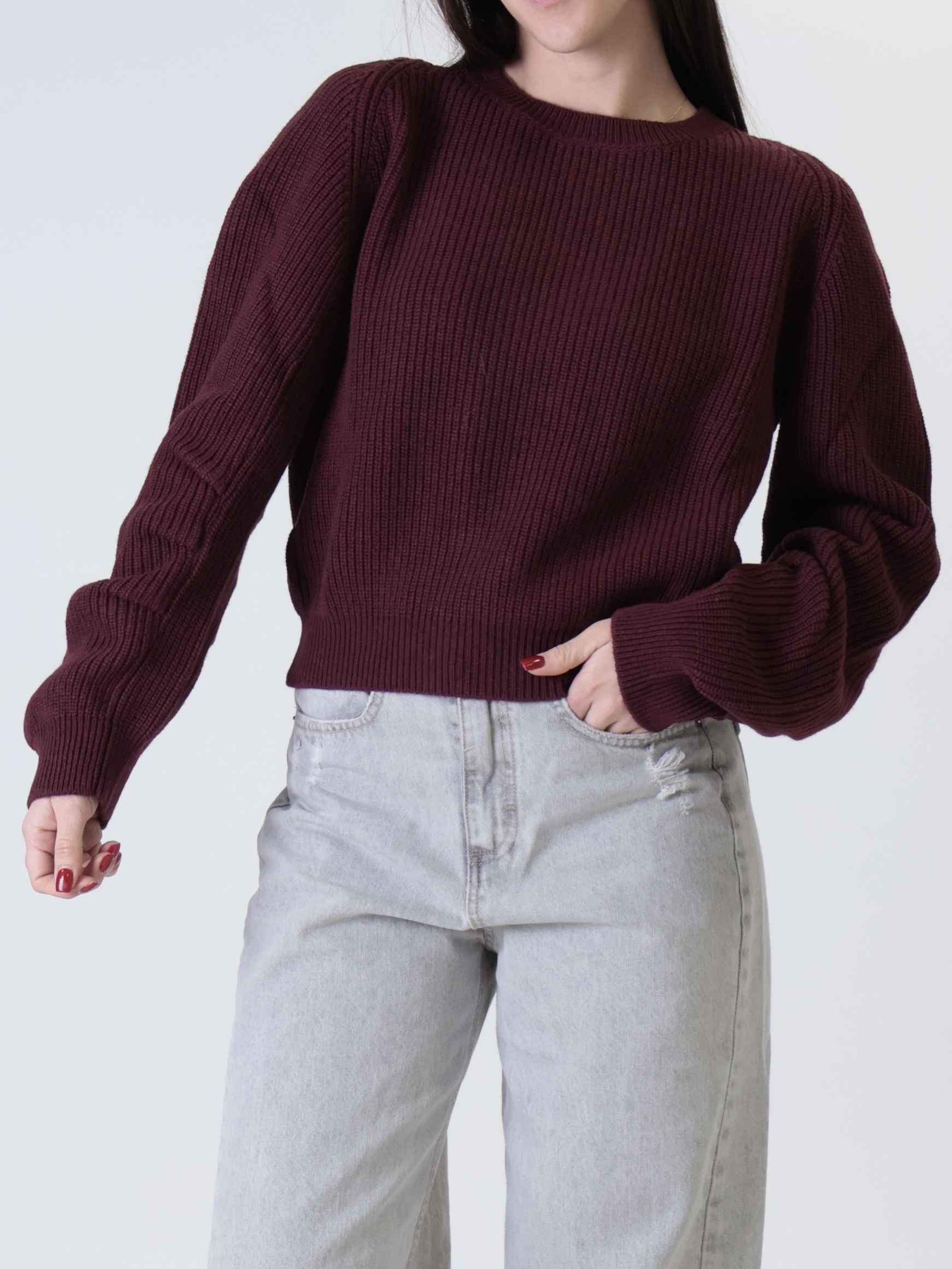 Pullover costina manica pizzicata vino