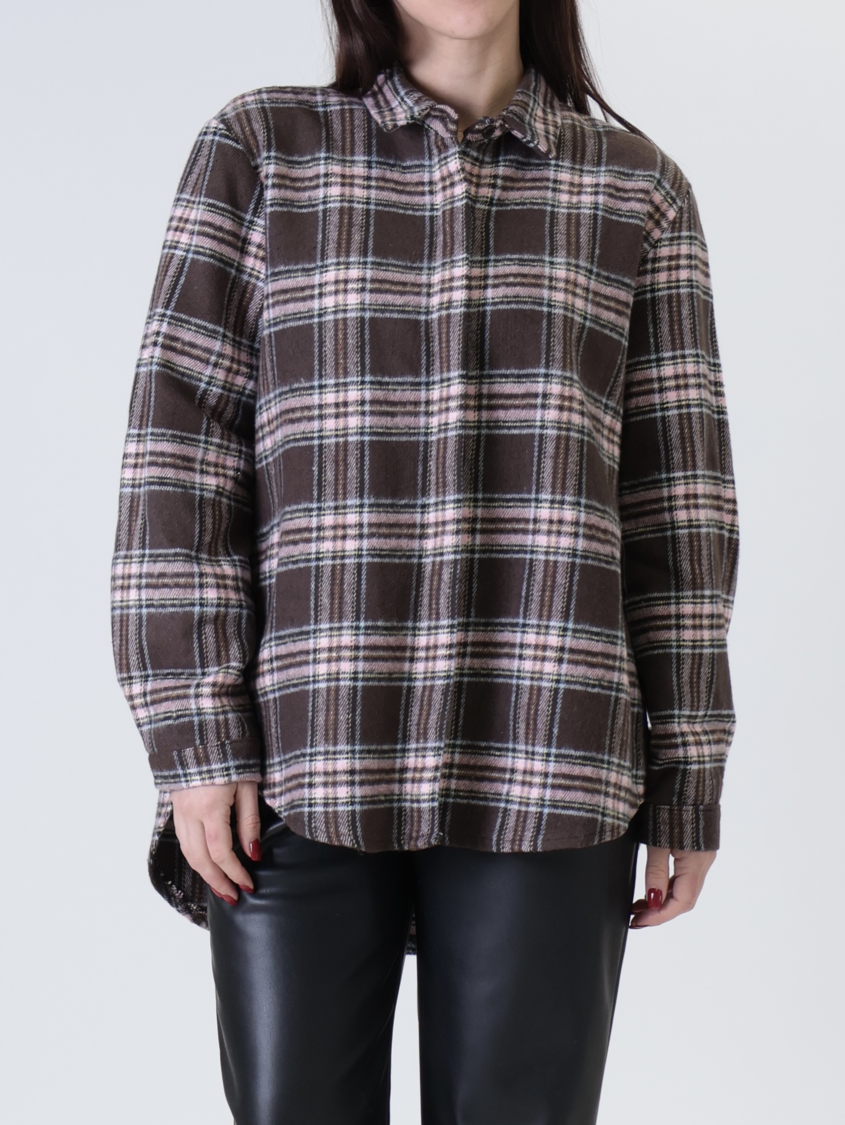 Camicia check flanella moro/rosa