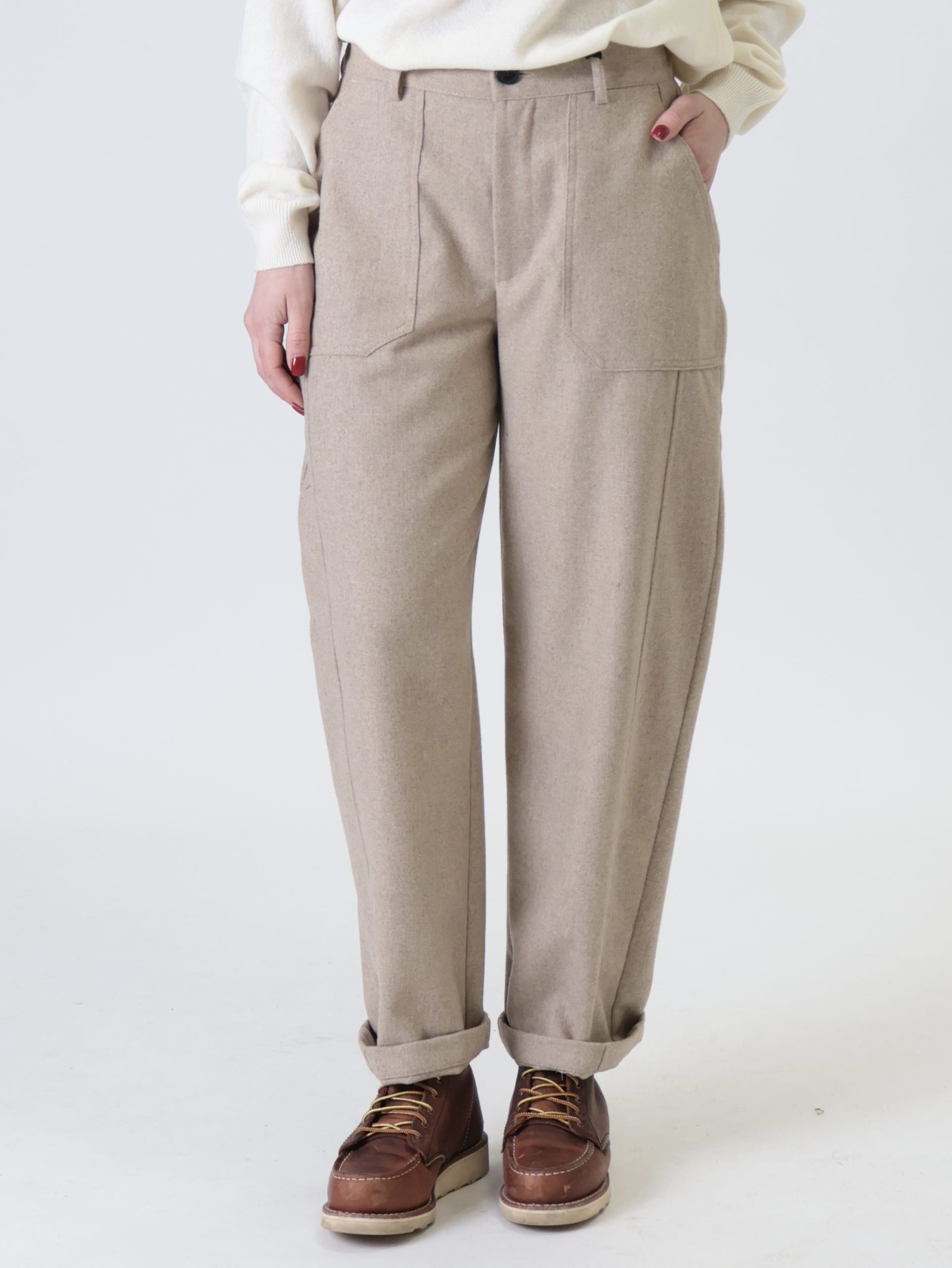 Pantalone flanella tasche beige