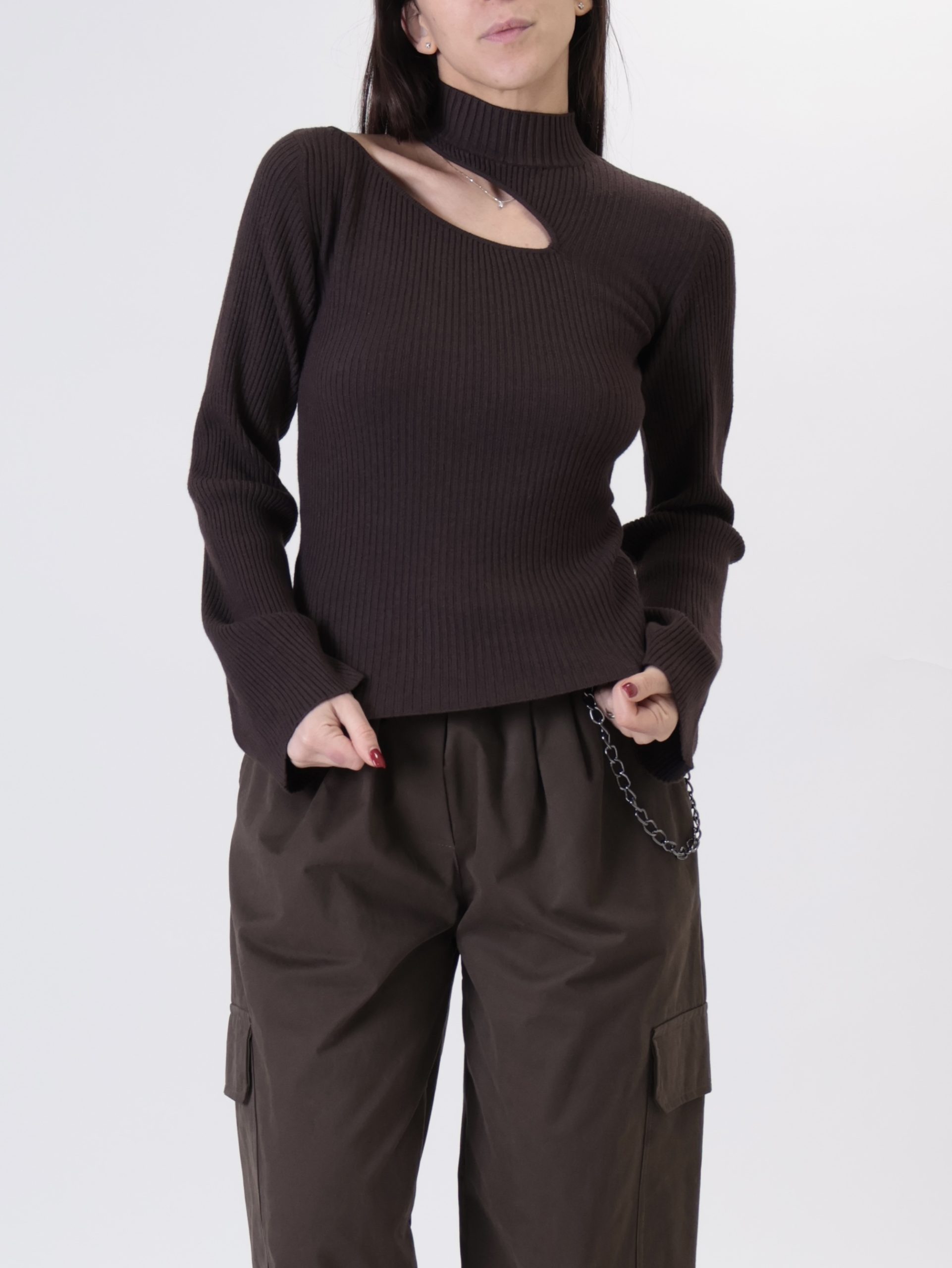 Maglia costine cut out moro