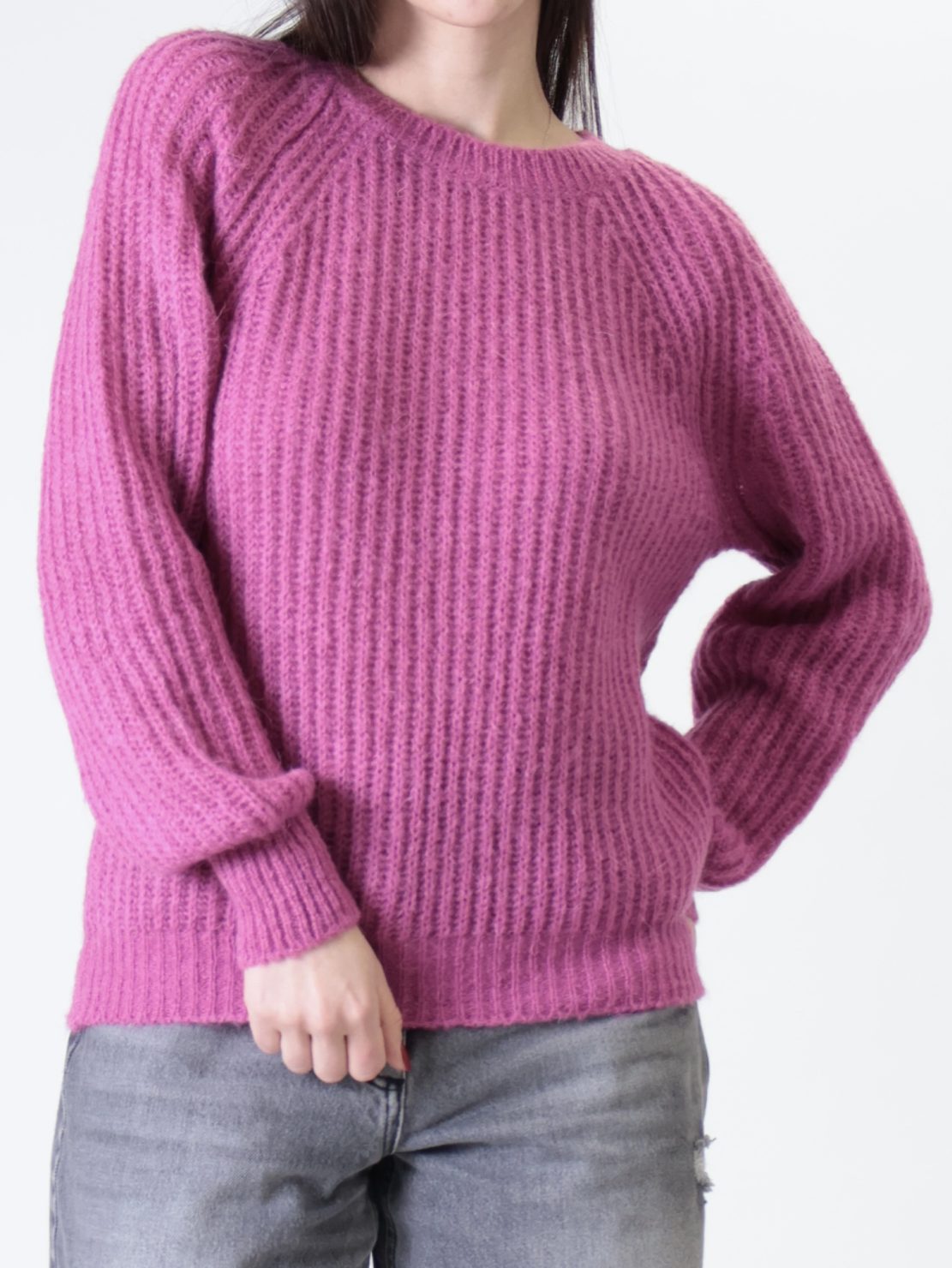 Pullover girocollo mohair ciclamino