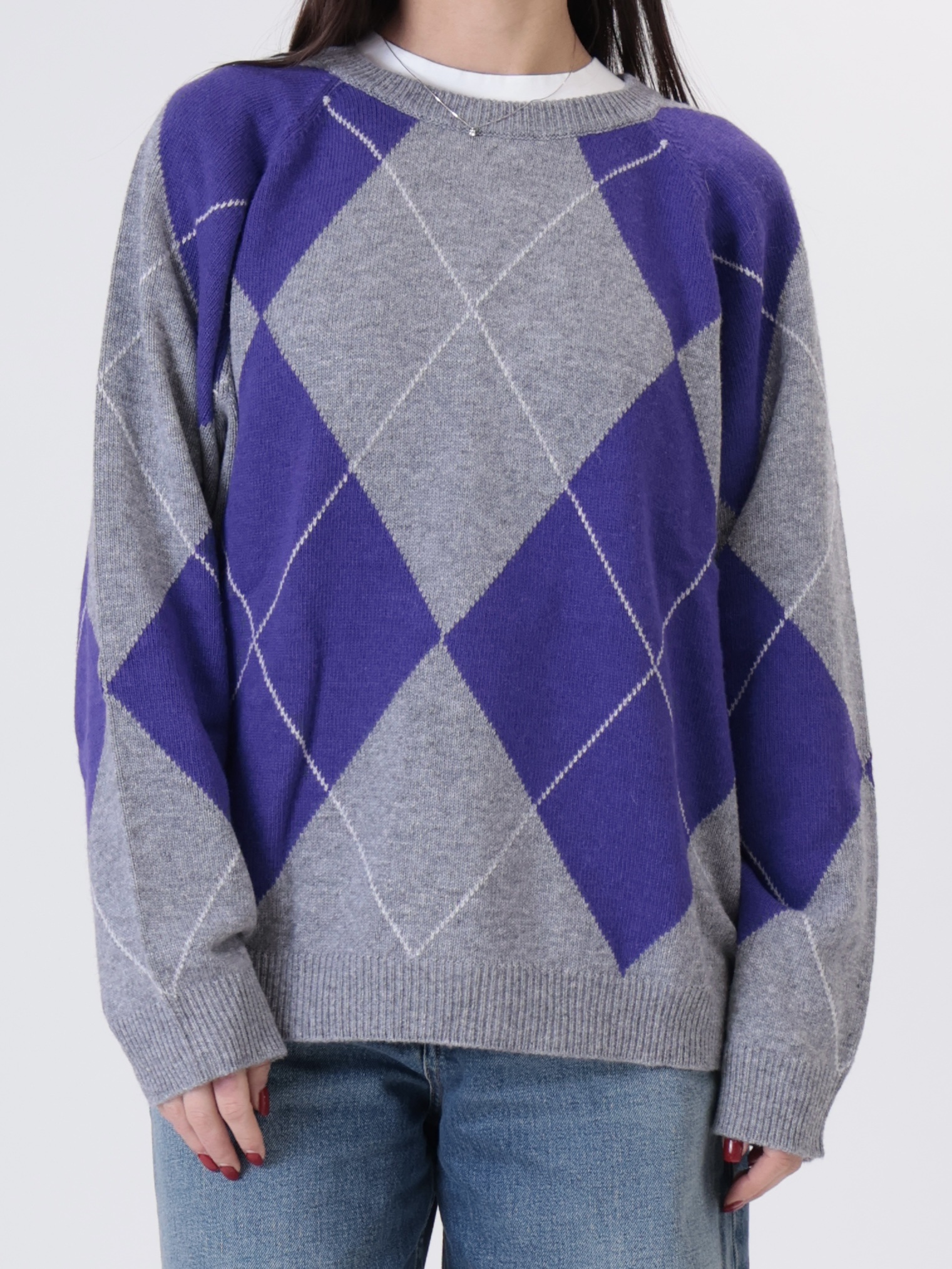 Pullover rombi over grigio/viola