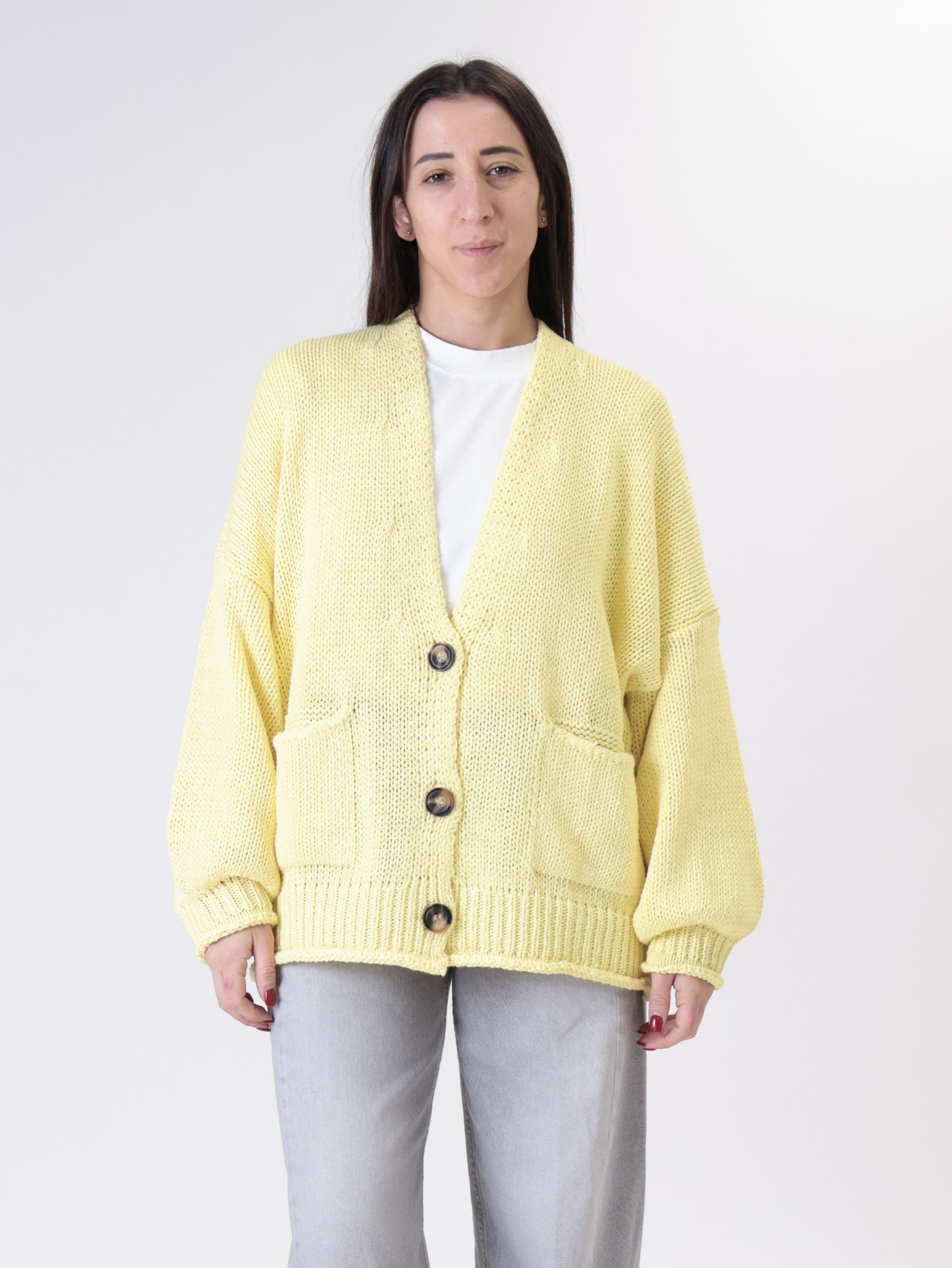 Cardigan 3 bottoni giallo
