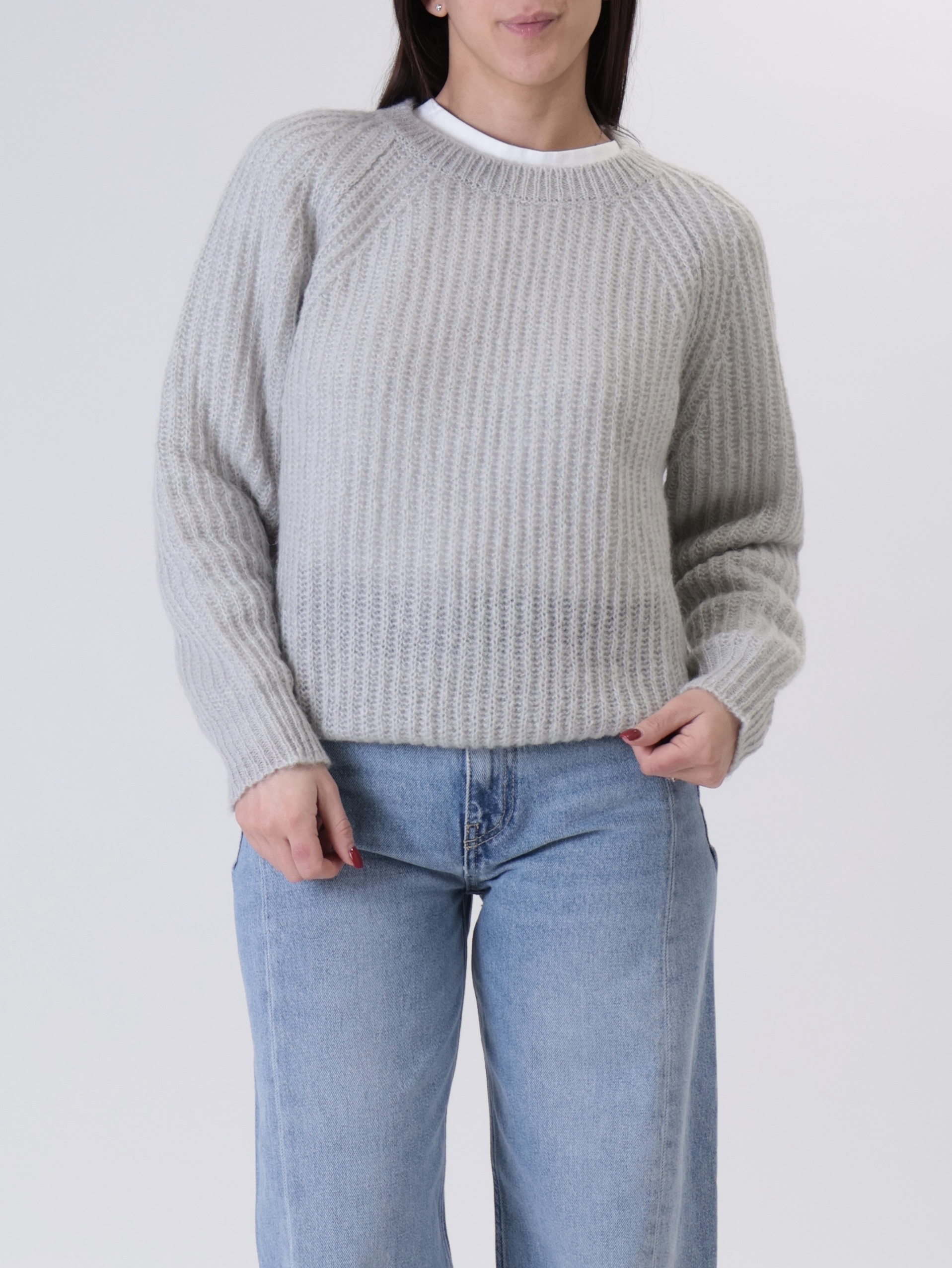 Pullover girocollo mohair grigio