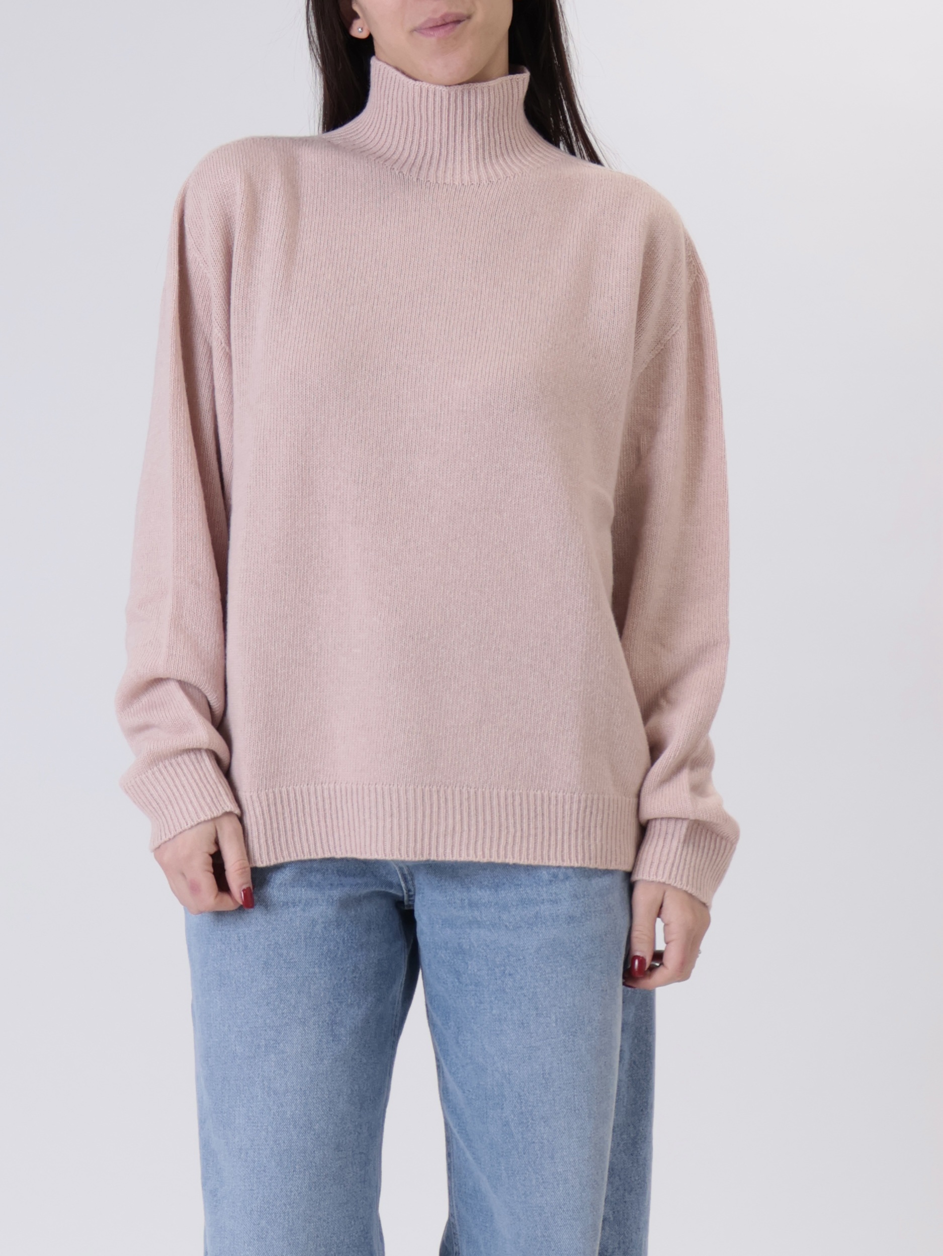 Pullover collo cratere cipria