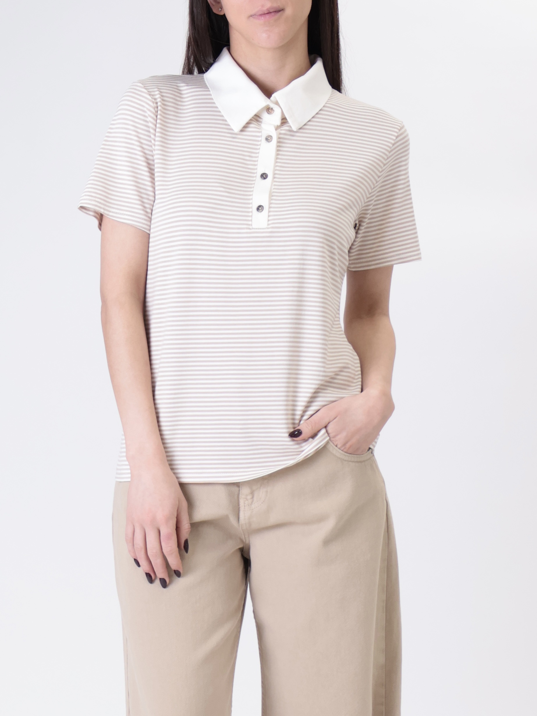 Polo riga bianco/beige