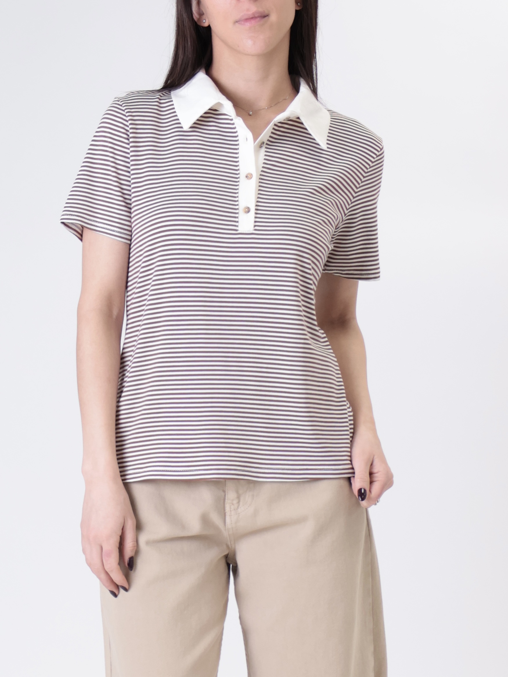 Polo riga bianco/tabacco
