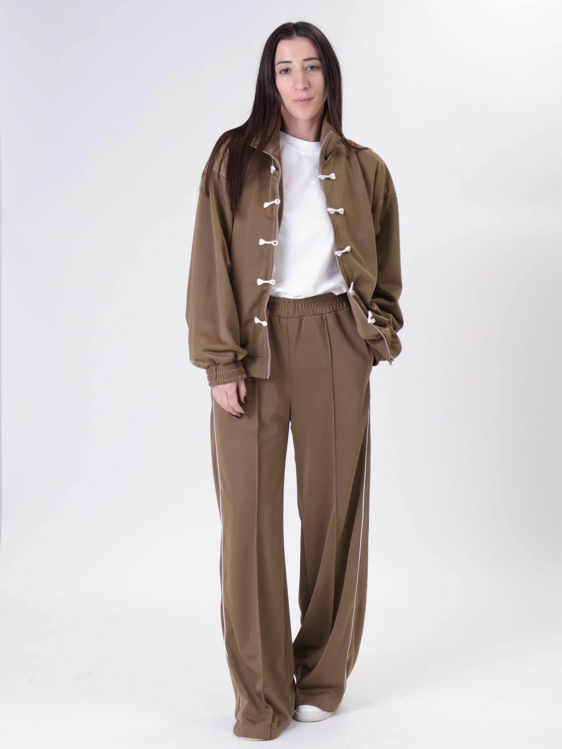 Pantalone olio riga laterale bianca